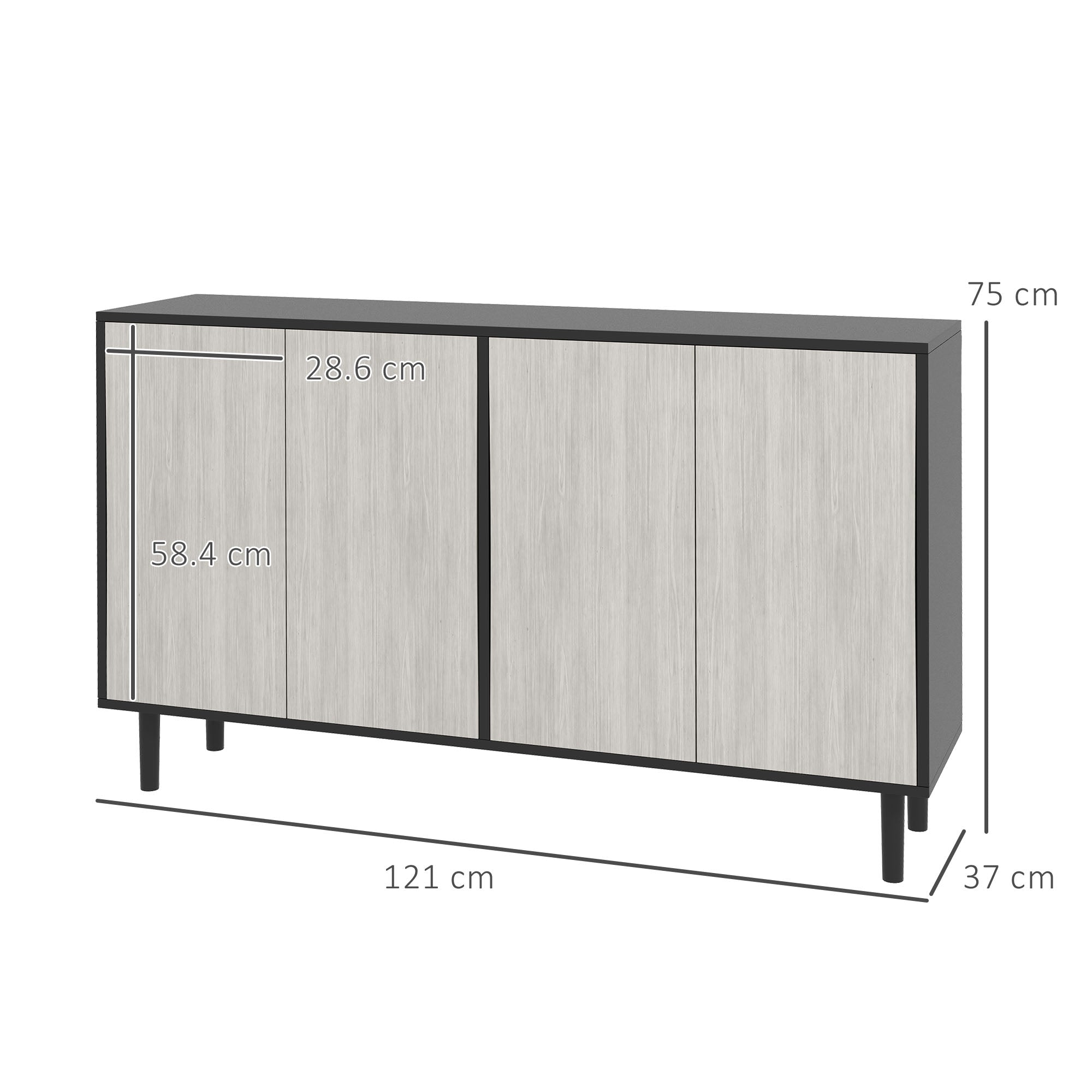HOMCOM Modern Sideboard with 2 Cupboards, Kitchen Storage Cabinet for Living Room with Adjustable Shelves, 4 Doors and Solid Wood Legs, Black