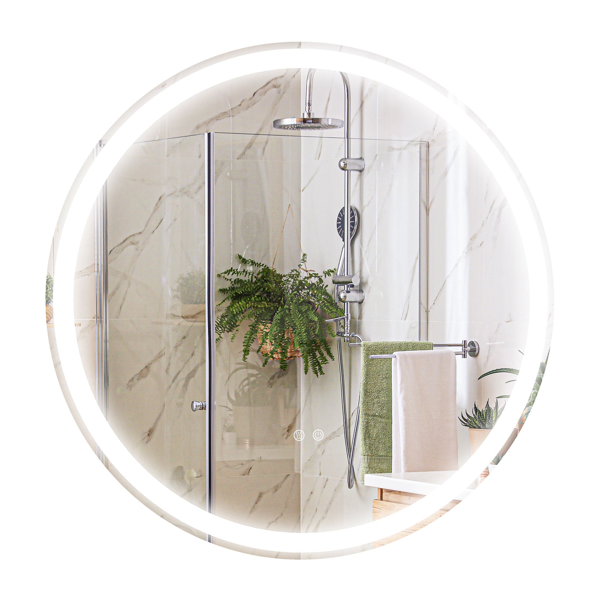 kleankin Round Bathroom Mirror with LED Lights, Wall Mount Dimmable Makeup Mirror with 3 Temperature Colours, Defogging Film and Memory Function, Frameless, Hardwired, 60 x 60 cm