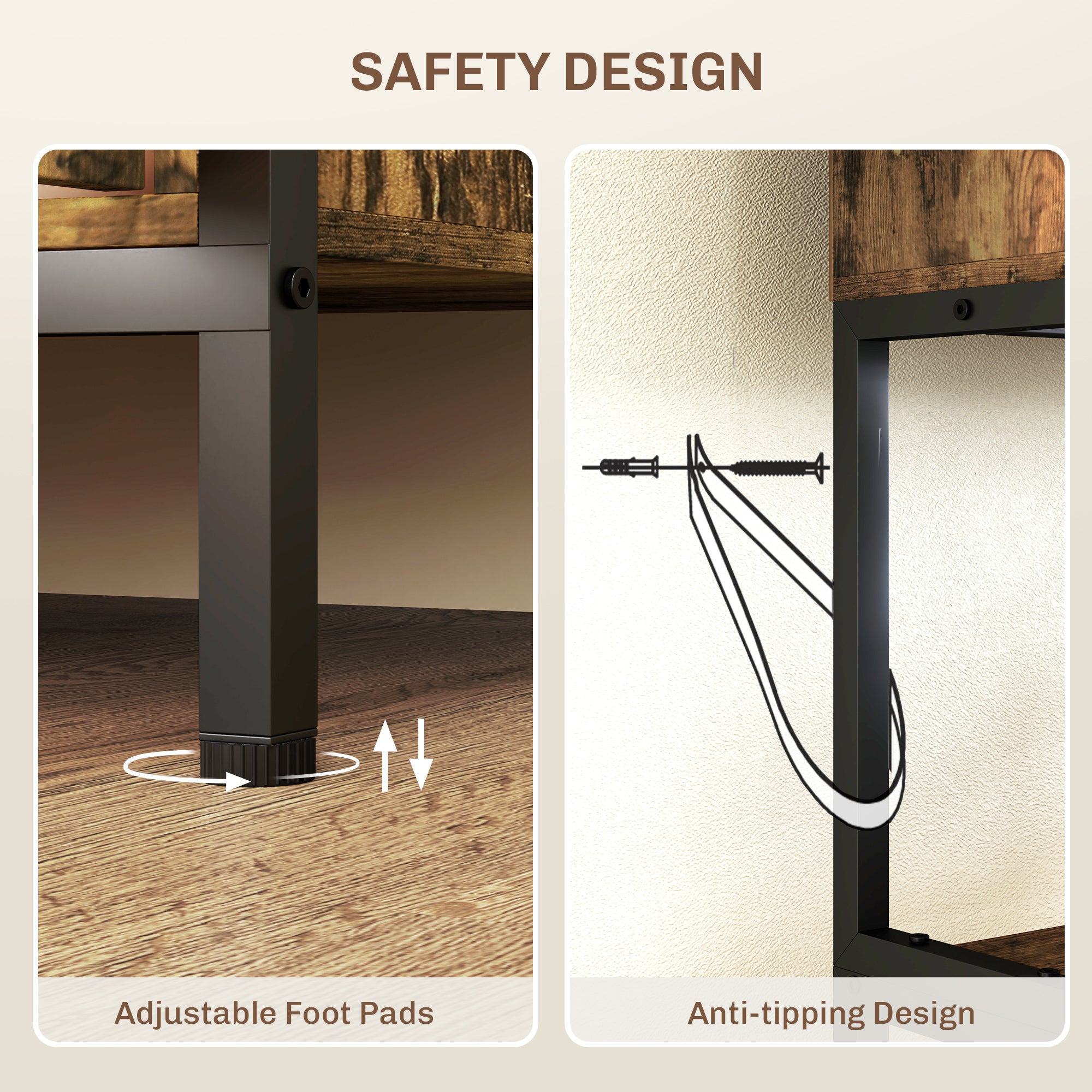 HOMCOM Kitchen Bakers Rack with Power Outlet, Coffee Bar Cabinet with Storage Shelves, Microwave Stand with Louvred Door Cabinets, Rustic Brown