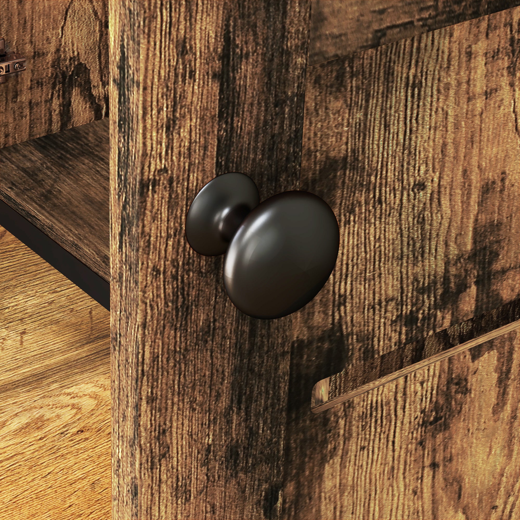 HOMCOM Kitchen Bakers Rack with Power Outlet, Coffee Bar Cabinet with Storage Shelves, Microwave Stand with Louvred Door Cabinets, Rustic Brown