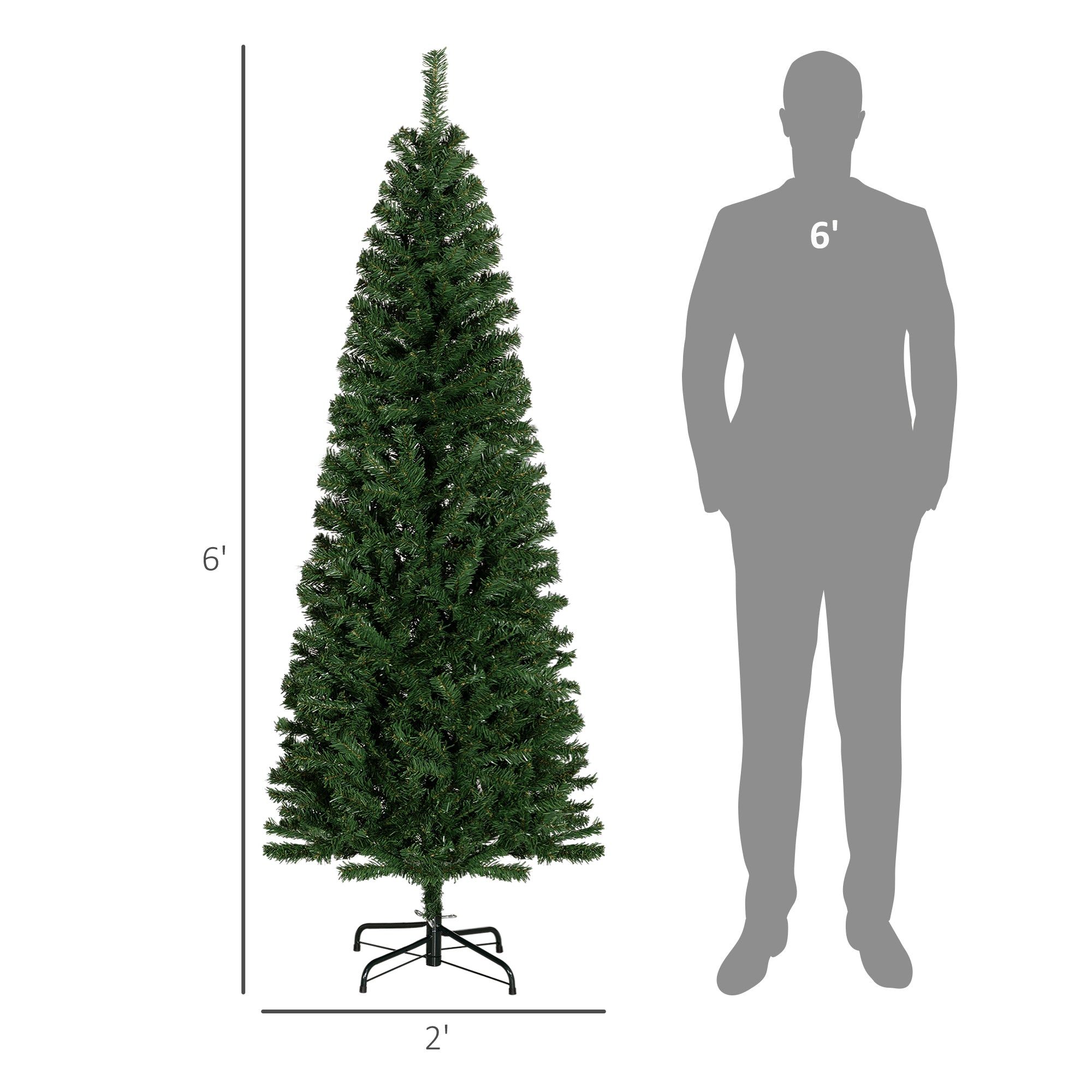 6ft Pencil Christmas Tree, Unlit Artificial Christmas Tree Slim Douglas Fir Xmas Tree with Realistic Branches, Halloween Tree with 618 Tips, Green