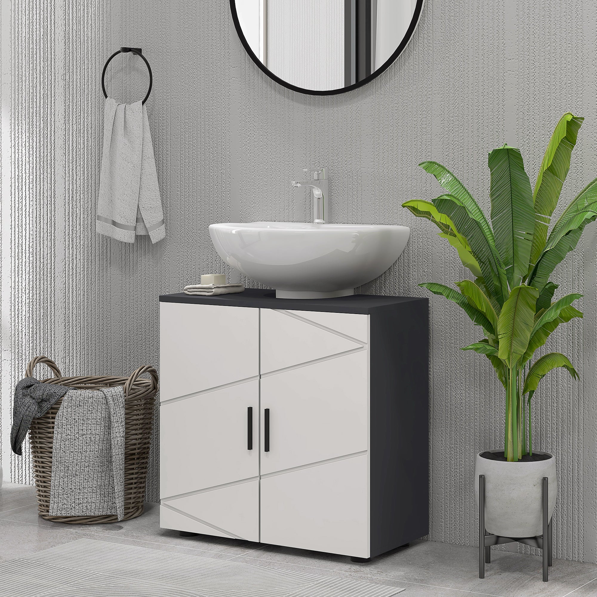 kleankin Pedestal Sink Bathroom Cabinet, Bathroom Vanity Unit with 20 x 20cm "U" Cut-Out and Adjustable Shelf, Light Grey