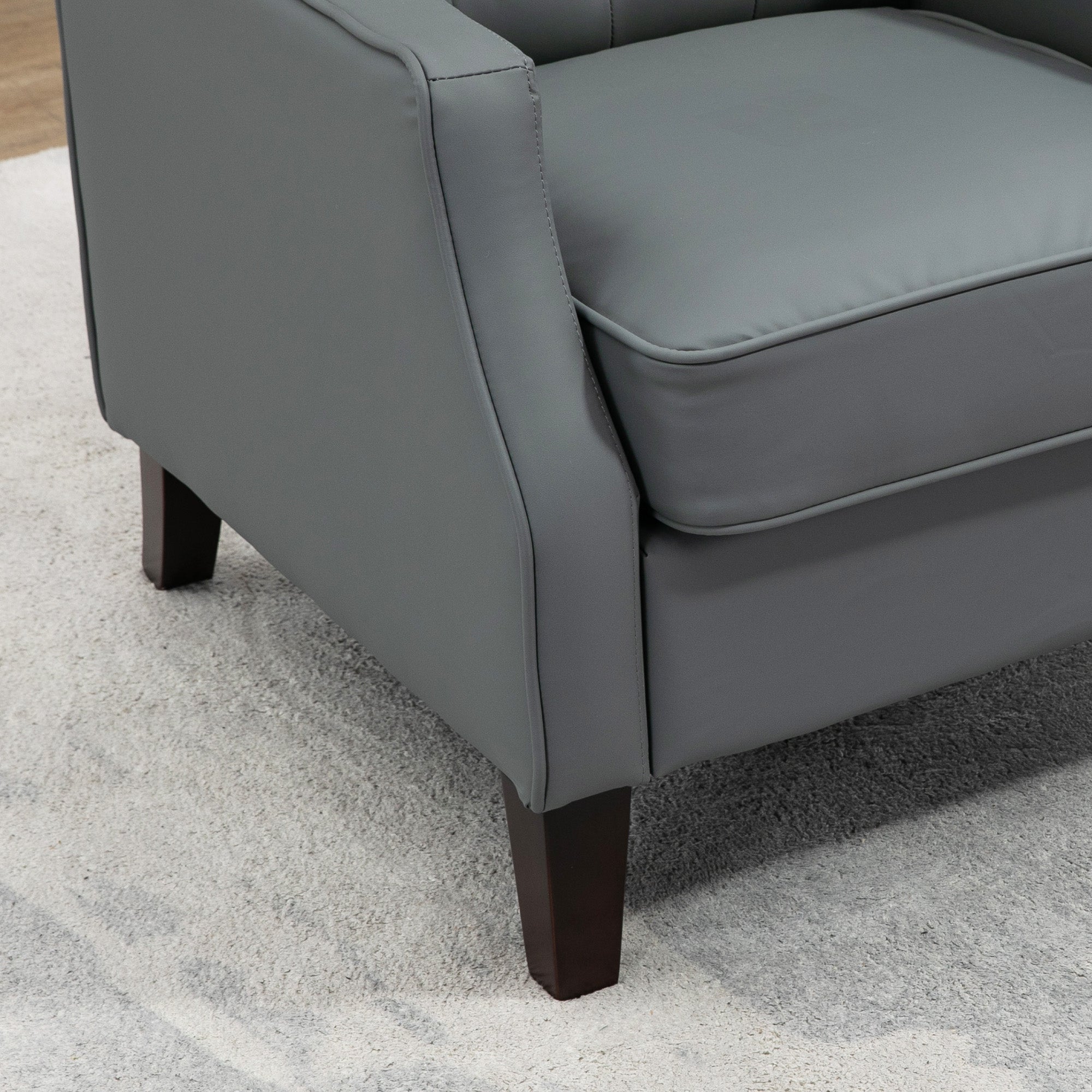 HOMCOM Faux Leather Accent Chair, Upholstered Wingback Armchair, Modern Button Tufted Living Room Chair with Thick Padding, Grey