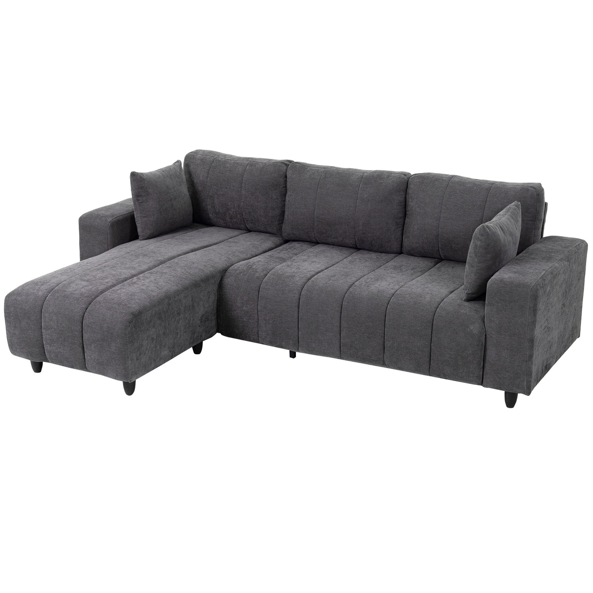 Modular Sectional Sofa with Changeable Chaise, Integrated Seat, 95" Large 3 Seater L-Shaped Sofa with Spring Cushion, 2 Pillows, Steel Frame for Living Room, Charcoal Grey