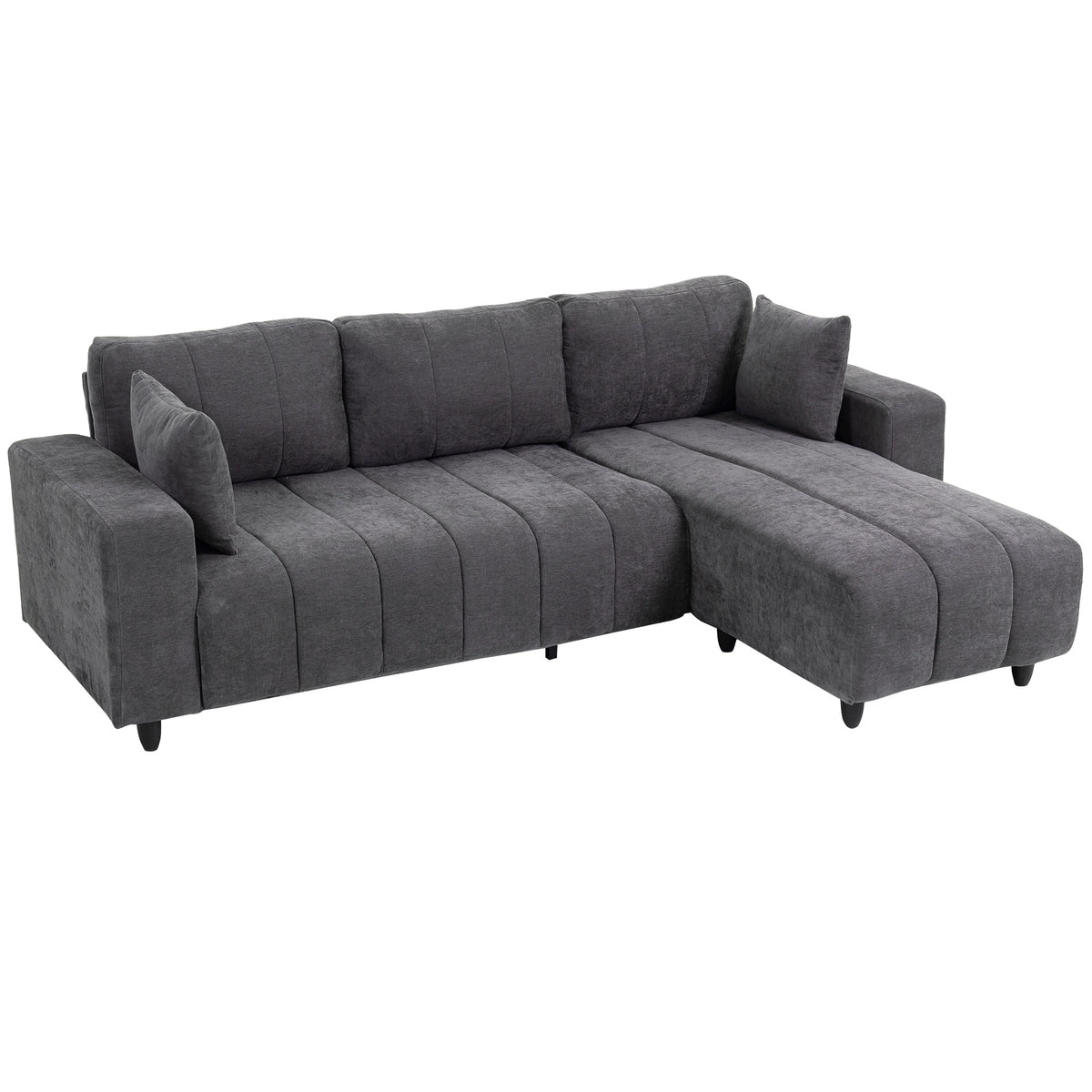 Modular Sectional Sofa with Changeable Chaise, Integrated Seat, 95" Large 3 Seater L-Shaped Sofa with Spring Cushion, 2 Pillows, Steel Frame for Living Room, Charcoal Grey