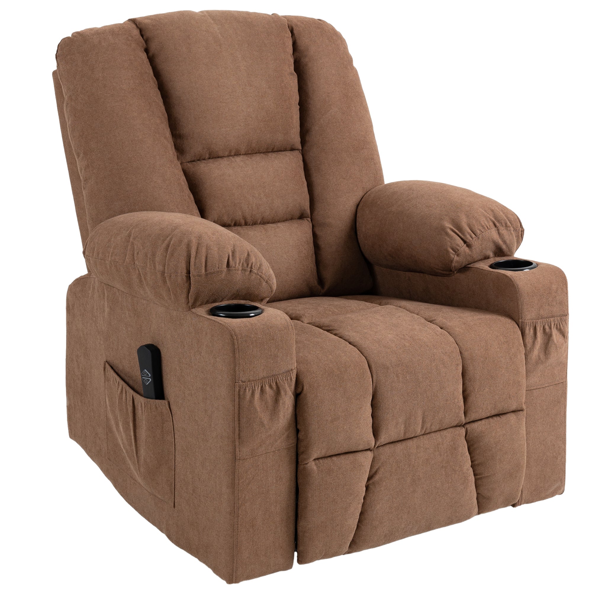 HOMCOM Oversized Riser and Recliner Chairs for the Elderly, Fabric Upholstered Lift Chair for Living Room with Remote Control, Side Pockets, Cup Holder, Brown