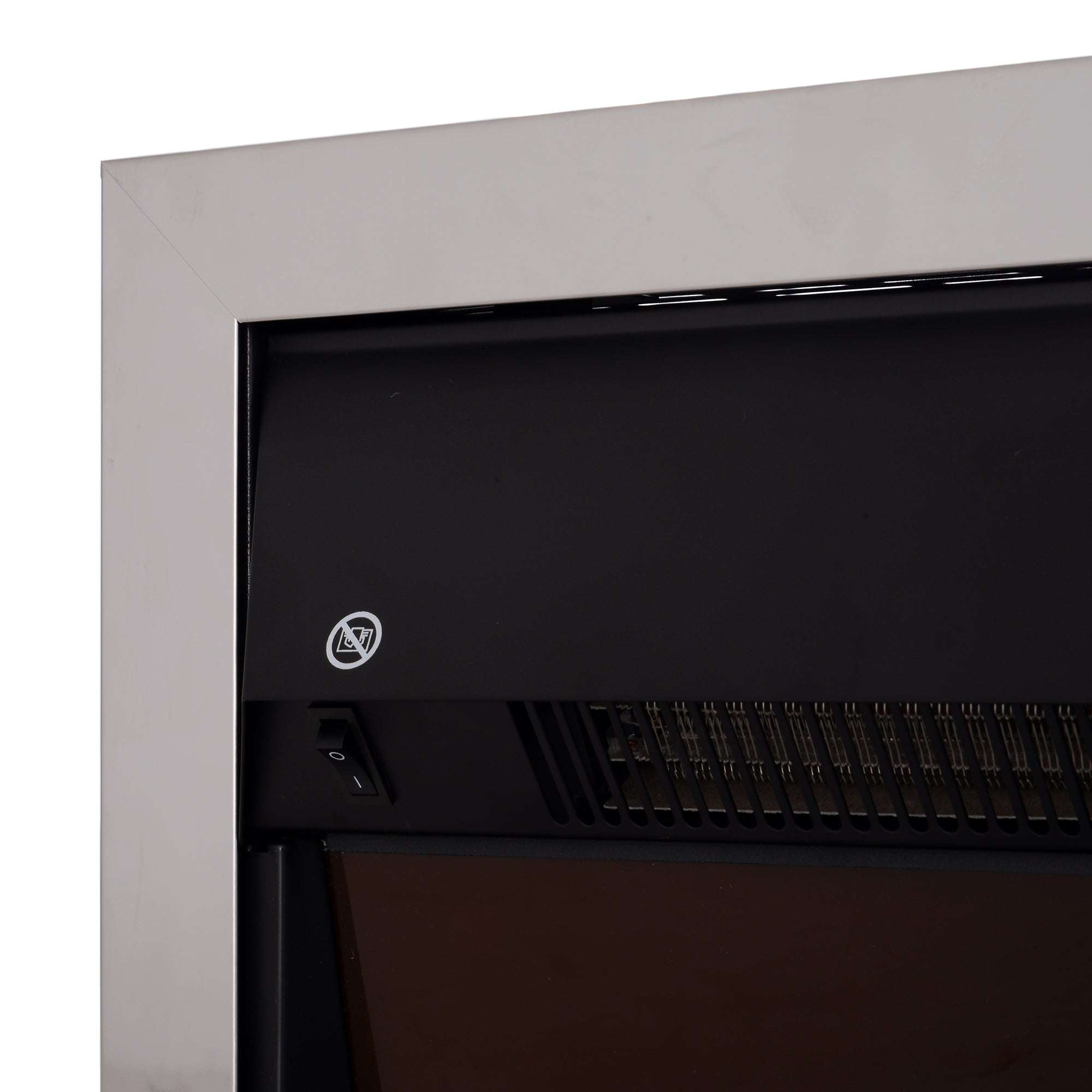 Contemporary Electric Fireplace Coal Burning Flame Effect Inset Fire Place Space Heater Glass View LED Lighting with Remote Control, 1000W/2000W, Silver