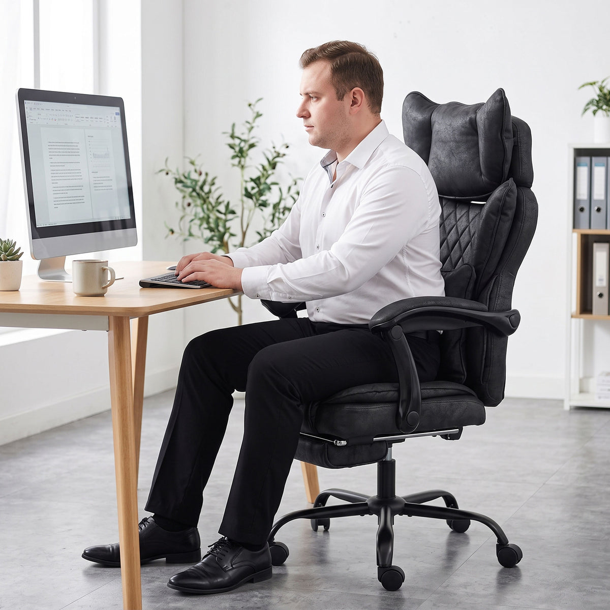 Executive Office Chair, 180kg Big and Tall Leathaire Desk Chair with Adjustable Headrest, Lumbar Support, Wide Seat, Reclining Back, Footrest, Swivel Wheels, Black