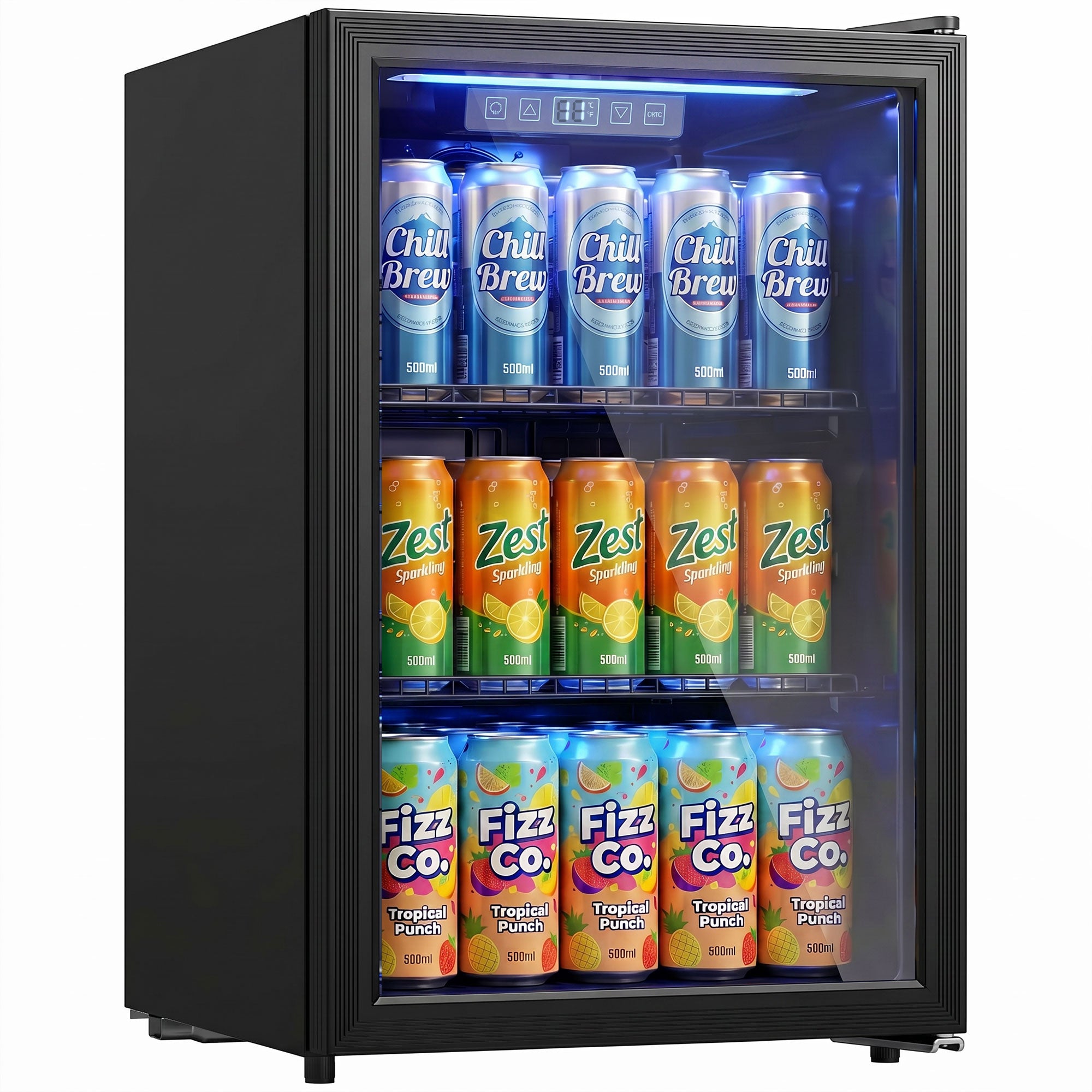 70L Drinks Fridge, 70 Can Under Counter Freestanding Beer Fridge with Double-Layer Glass Door, Wine Cooler with LED Light, Adjustable Shelves, Beverage Cooler for Soda Beer, Home Office