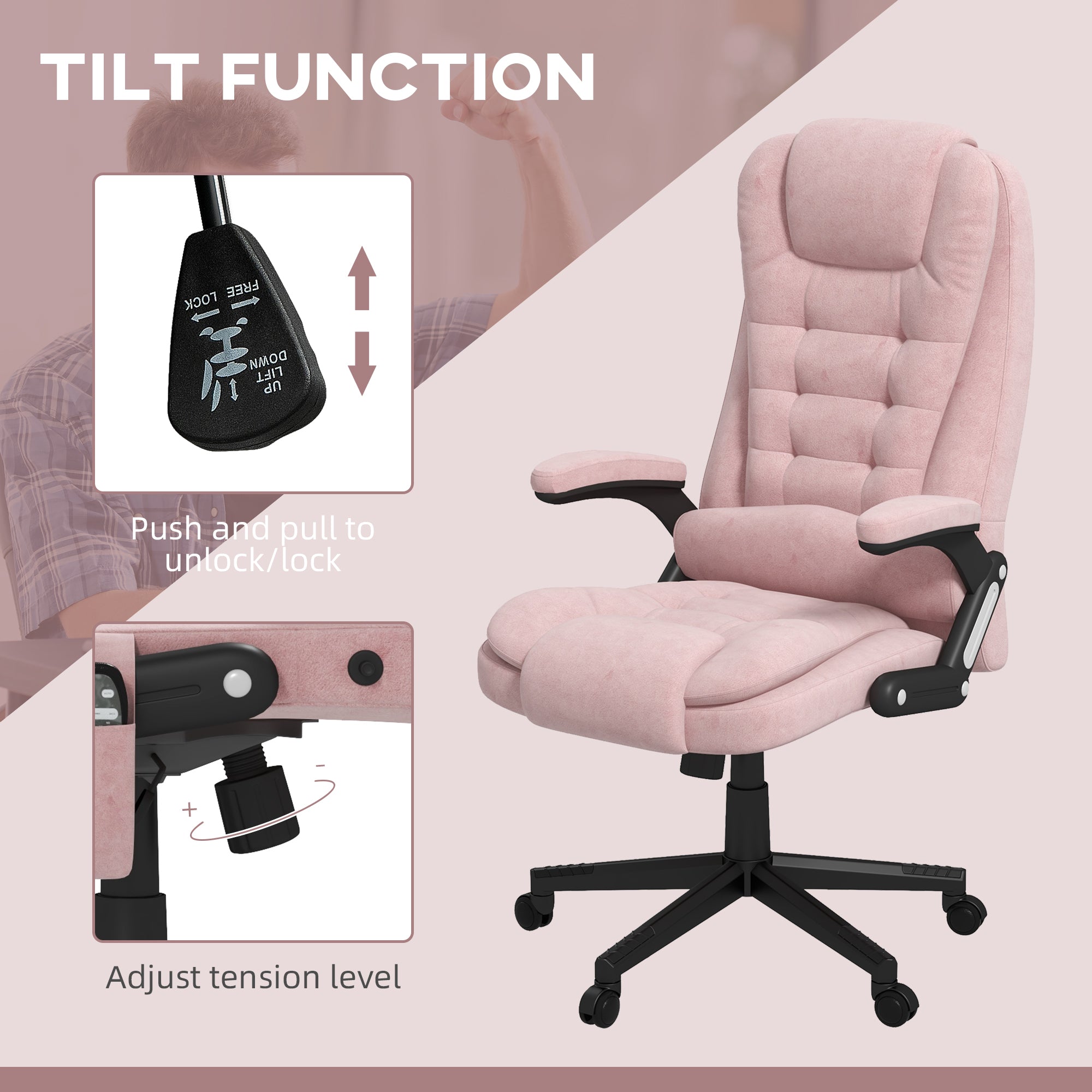 6 Points Heated Executive Office Chair, Velvet High Back Massage Office Chair, Pink