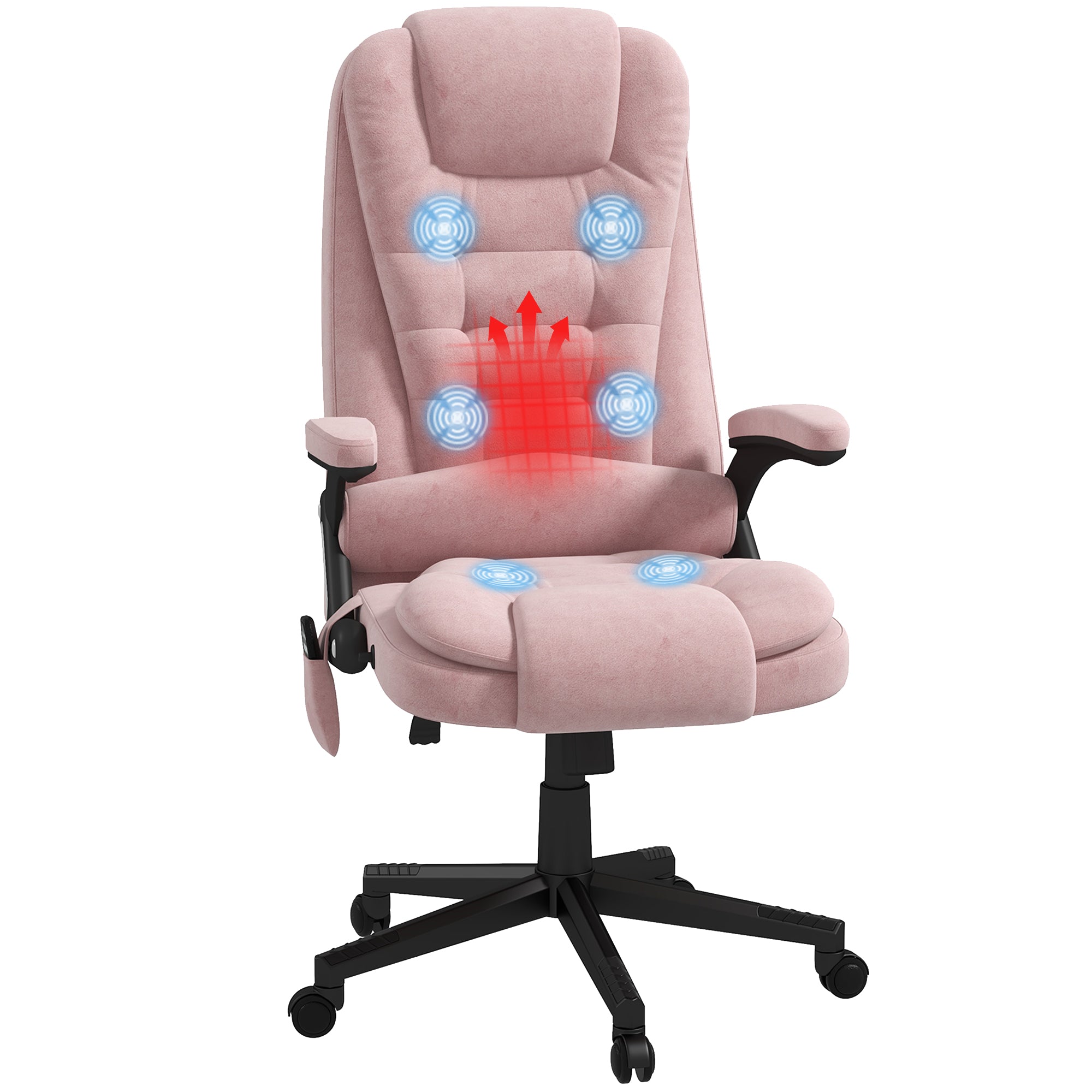 6 Points Heated Executive Office Chair, Velvet High Back Massage Office Chair, Pink