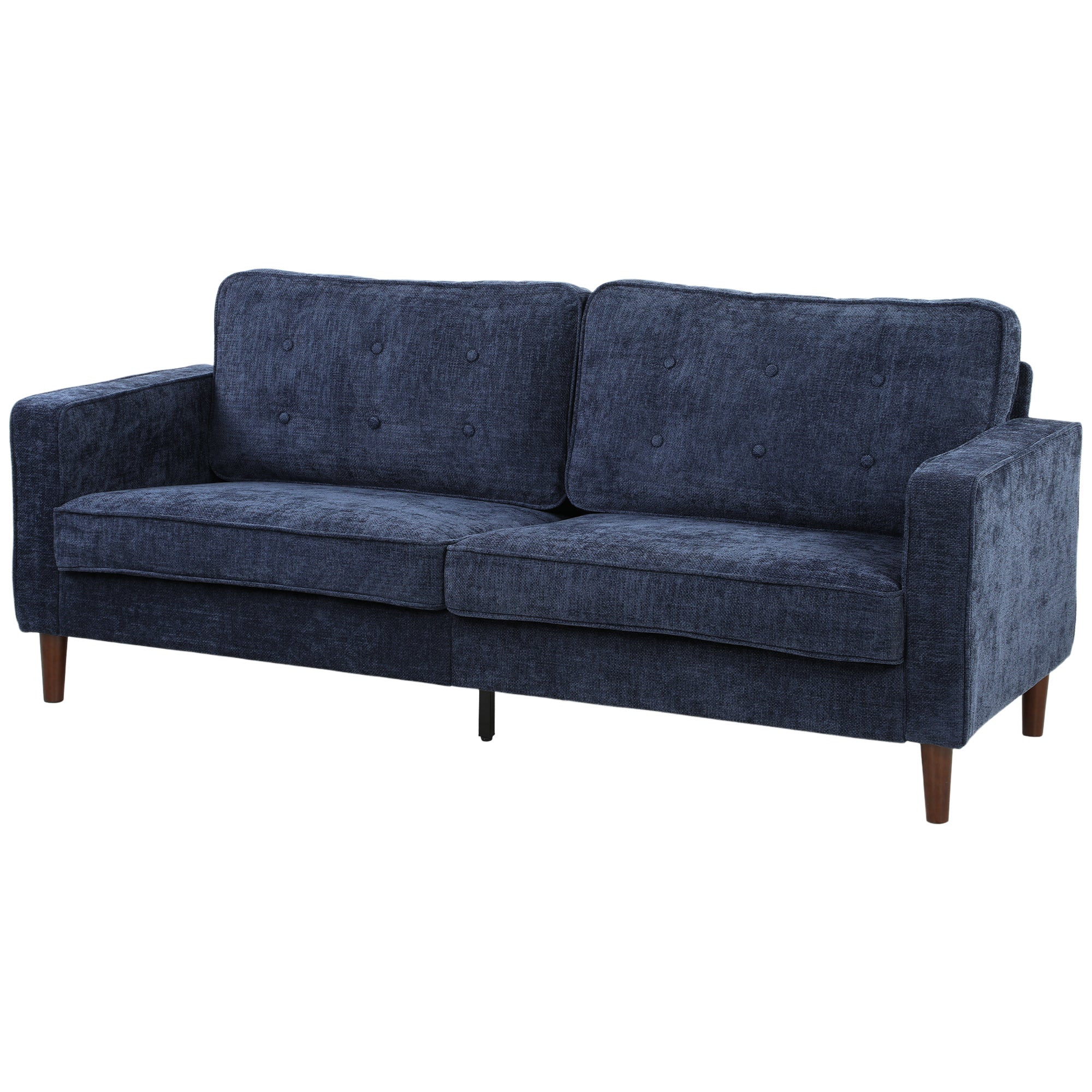 3 Seater Sofa, Upholstered Small Couch for Bedroom, Modern Futon Sofa Settee with Padded Cushion, Button Tufting and Wood Legs for Living Room, Dark Blue