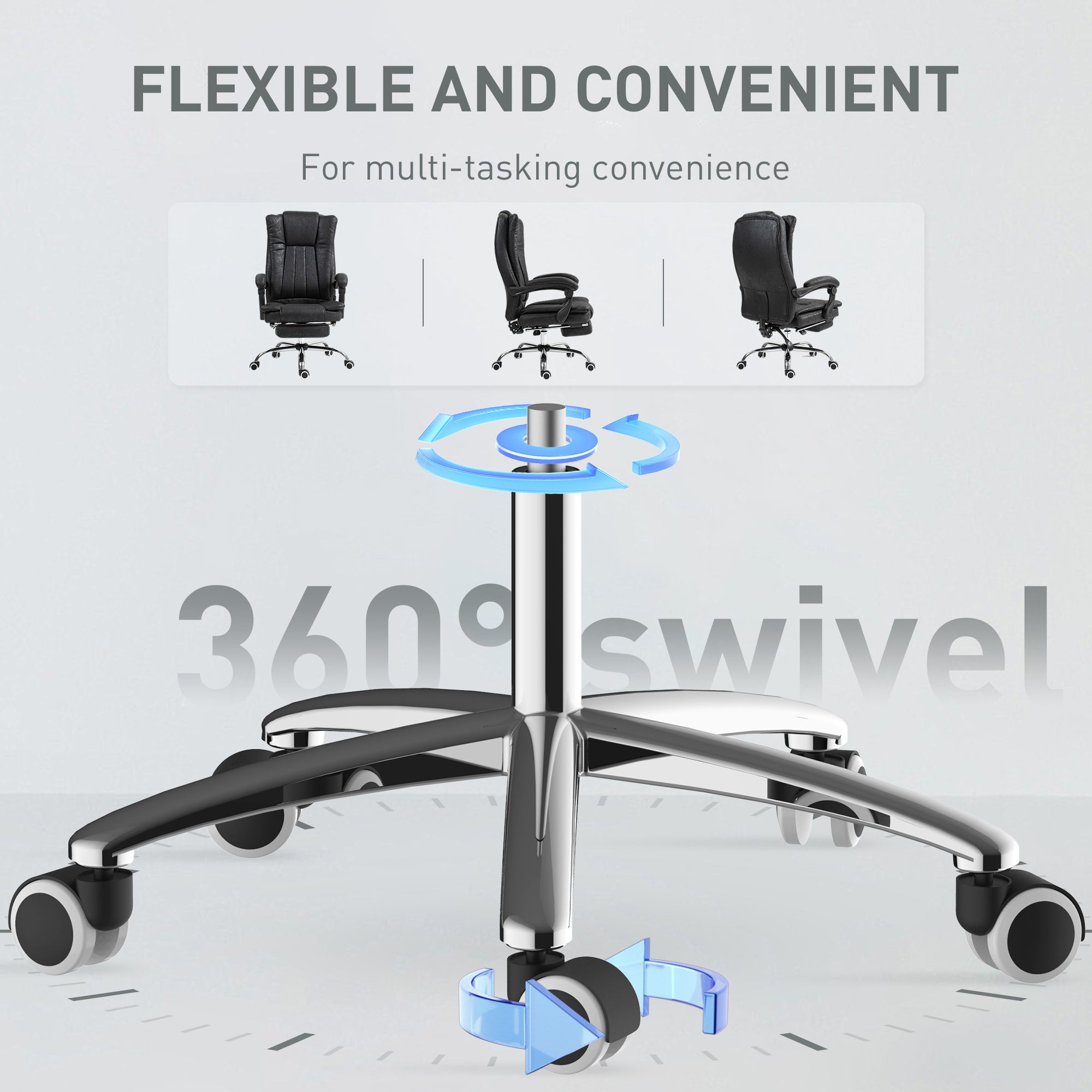 Vinsetto Office Chair, Microfibre Reclining Computer Desk Chair with Footrest and Adjustable Height, Swivel Wheels for Home Office, Black