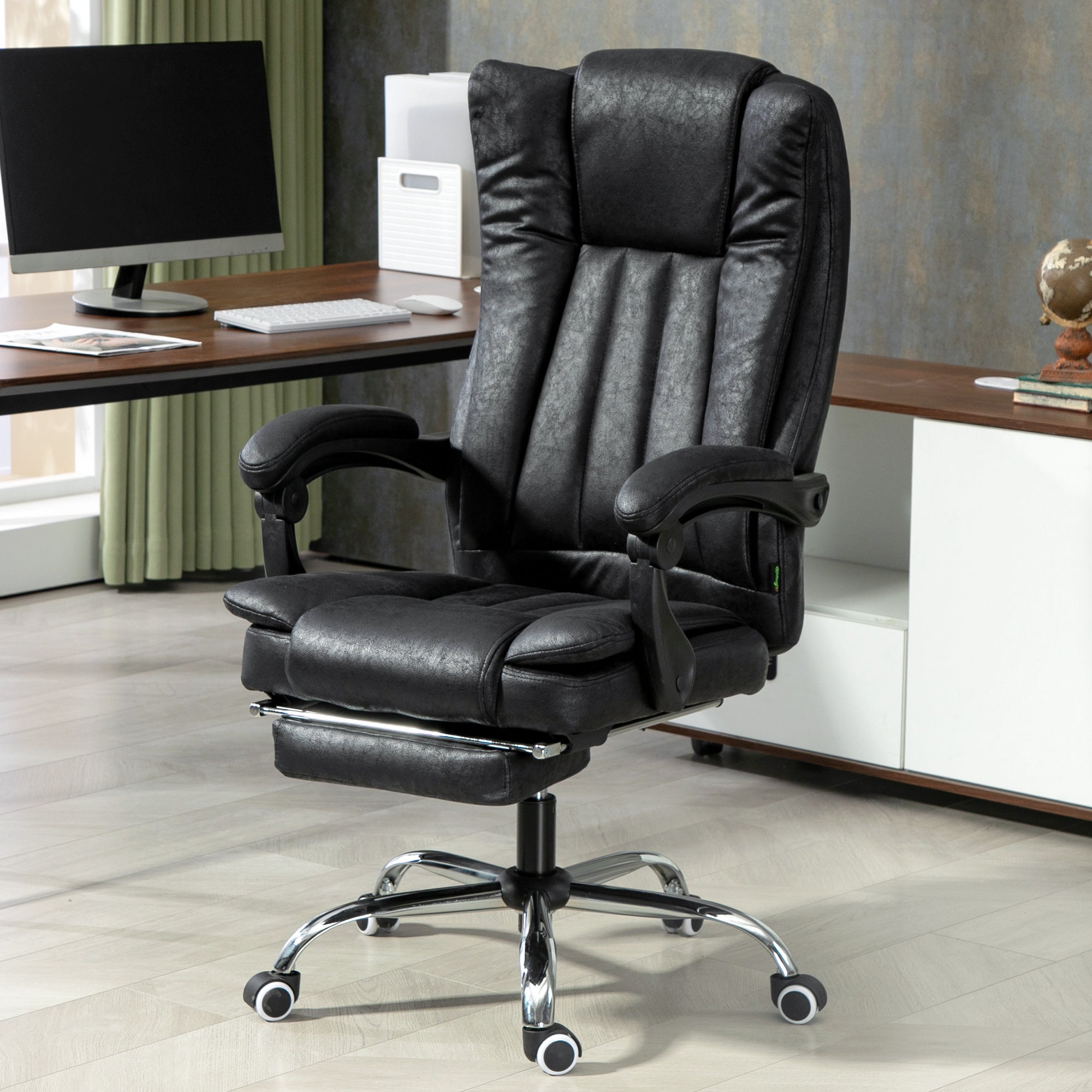 Vinsetto Office Chair, Microfibre Reclining Computer Desk Chair with Footrest and Adjustable Height, Swivel Wheels for Home Office, Black