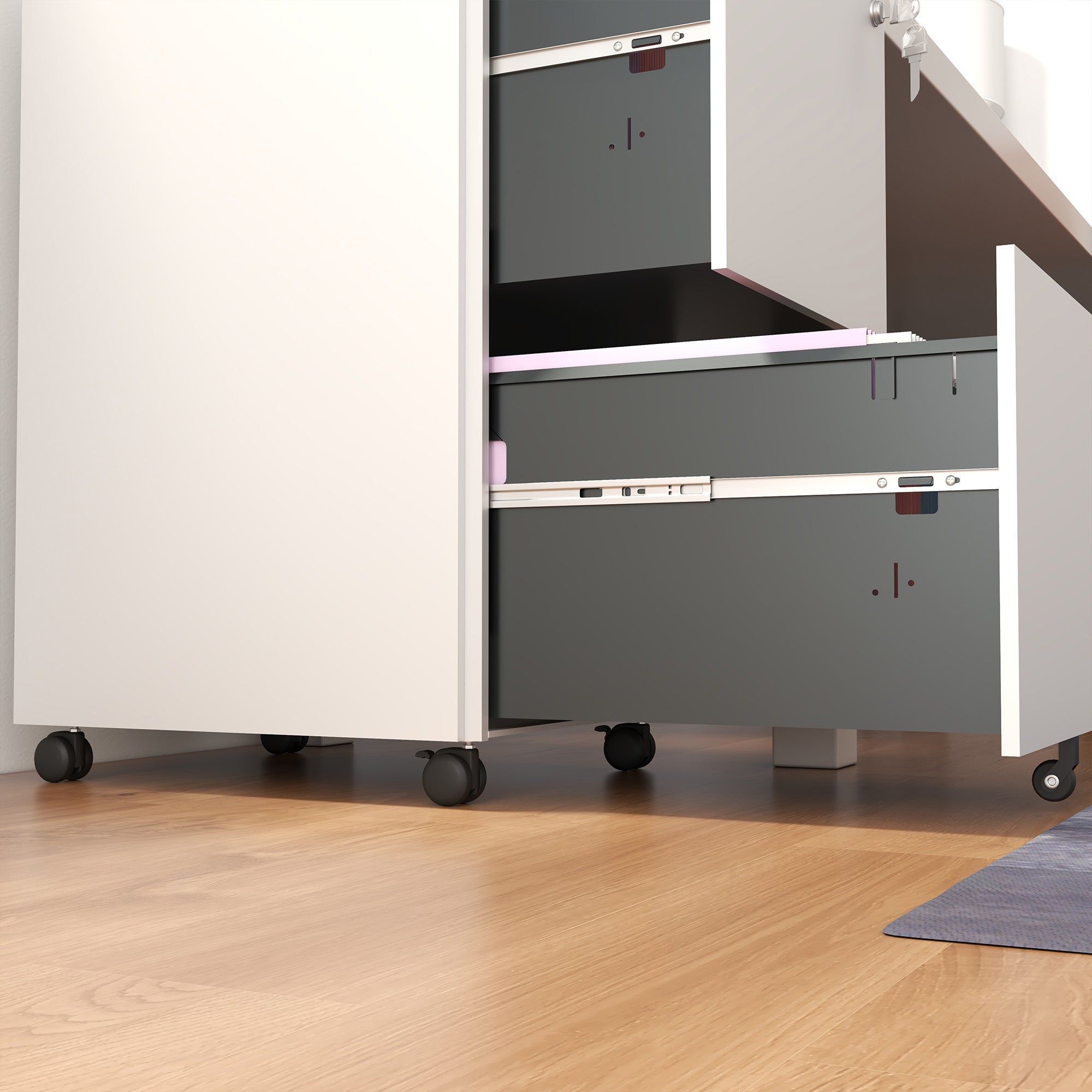 Vinsetto 2-Drawer Vertical Filing Cabinet with Lock and 5 Wheels, Steel Mobile File Cabinet, for A4, Legal and Letter Size, Pre-Assembled Body, White