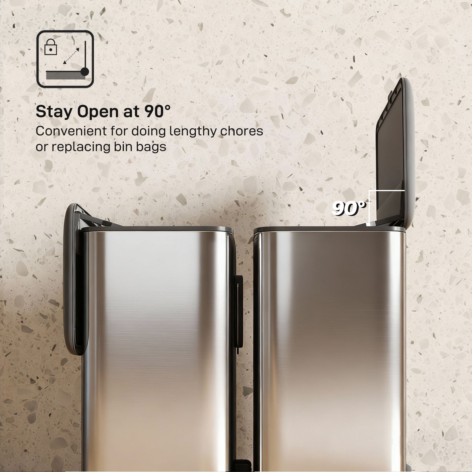 8L Hanging Kitchen Bin, Stainless Steel Rubbish bin with Press-to-Open and Stay-Open Lid, Removable Inner Bucket for Kitchen Cabinet Door, Under Sink, Bedroom, Office, Silver Tone