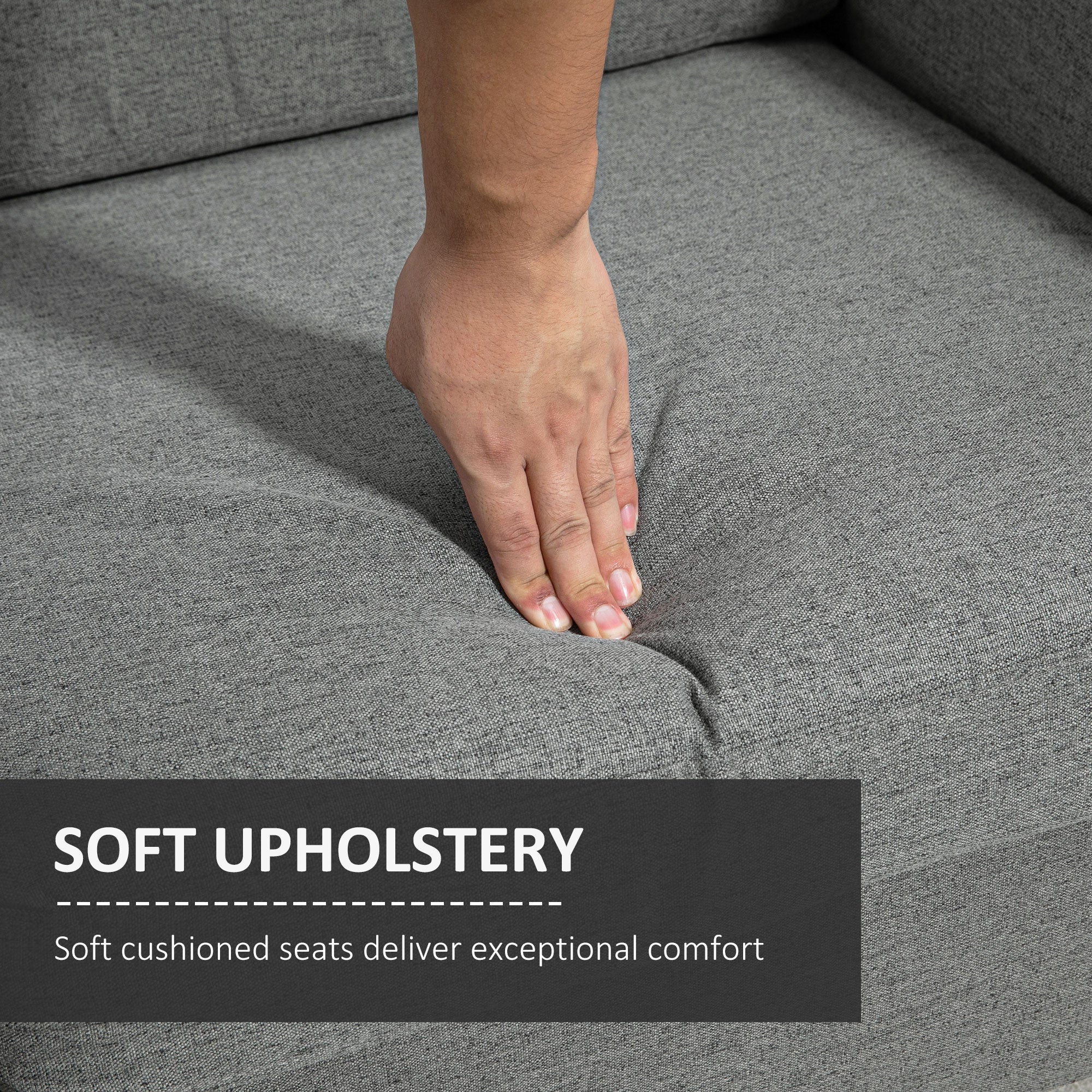 HOMCOM 2 Seater Sofa, Compact Loveseat, Fabric Couch with Wood Legs and Armrest, for Living Room and Home Office Grey