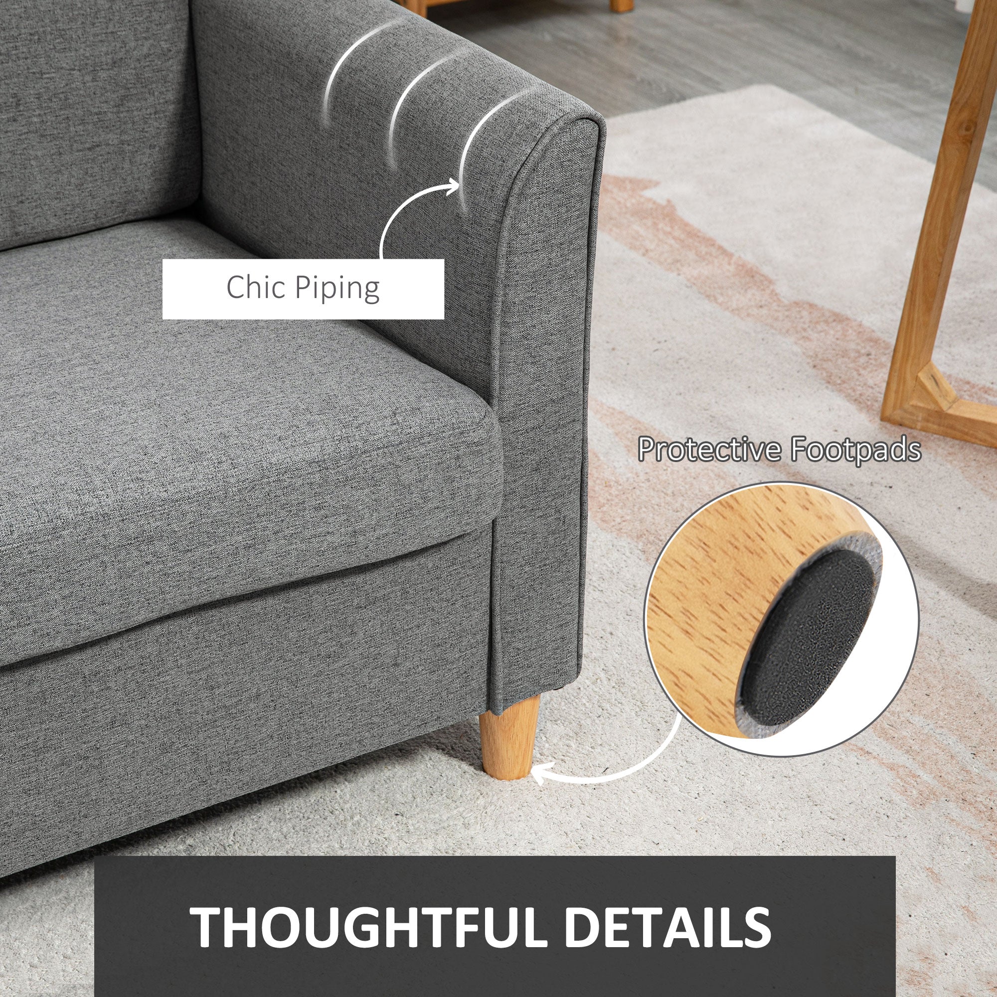 HOMCOM 2 Seater Sofa, Compact Loveseat, Fabric Couch with Wood Legs and Armrest, for Living Room and Home Office Grey