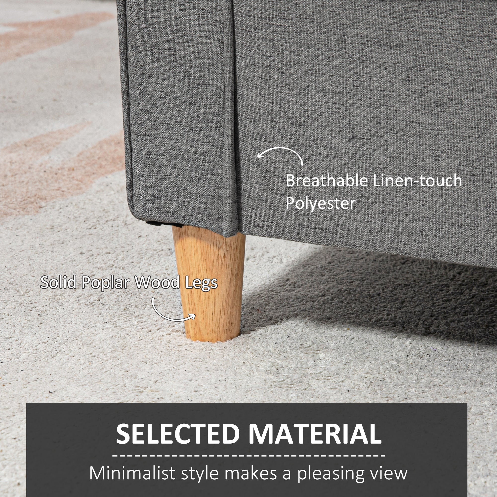 HOMCOM 2 Seater Sofa, Compact Loveseat, Fabric Couch with Wood Legs and Armrest, for Living Room and Home Office Grey