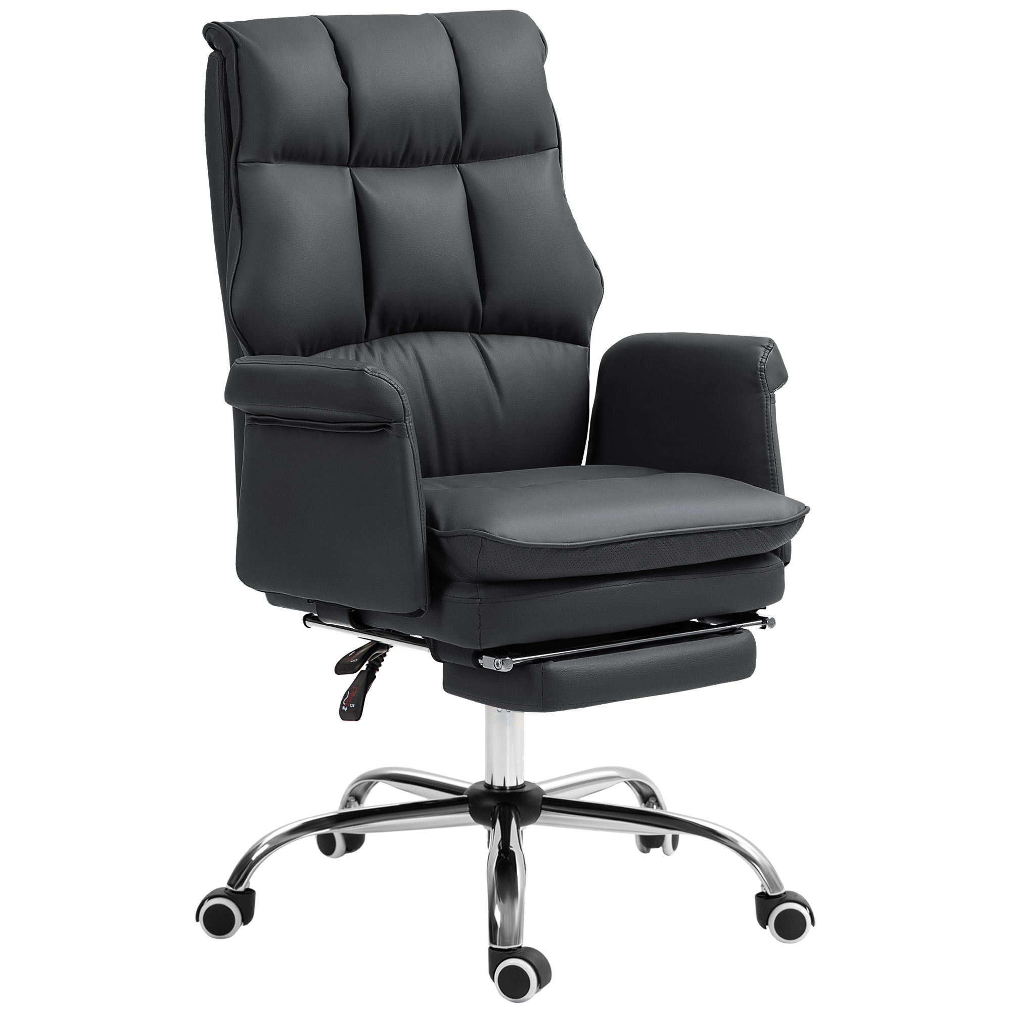 PU Leather Executive Office Chair Ergonomic Reclining Desk Chair with Footrest Black