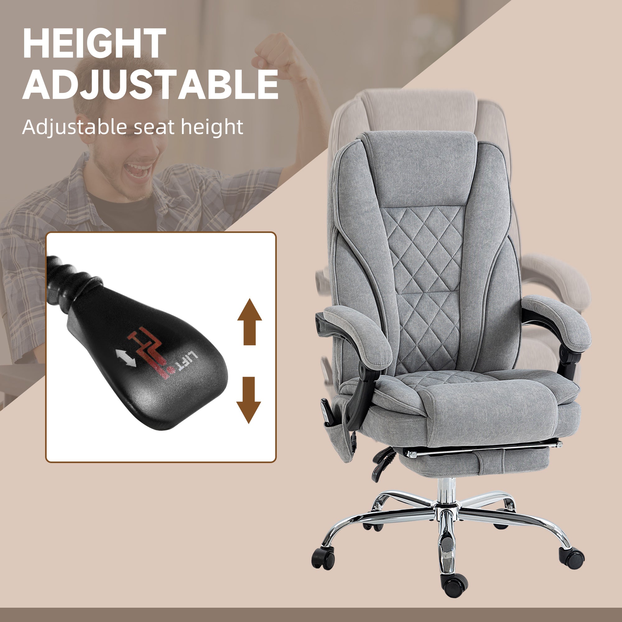 Massage Office Chair, Heated Reclining Computer Chair with Adjustable Height and Footrest, Gray