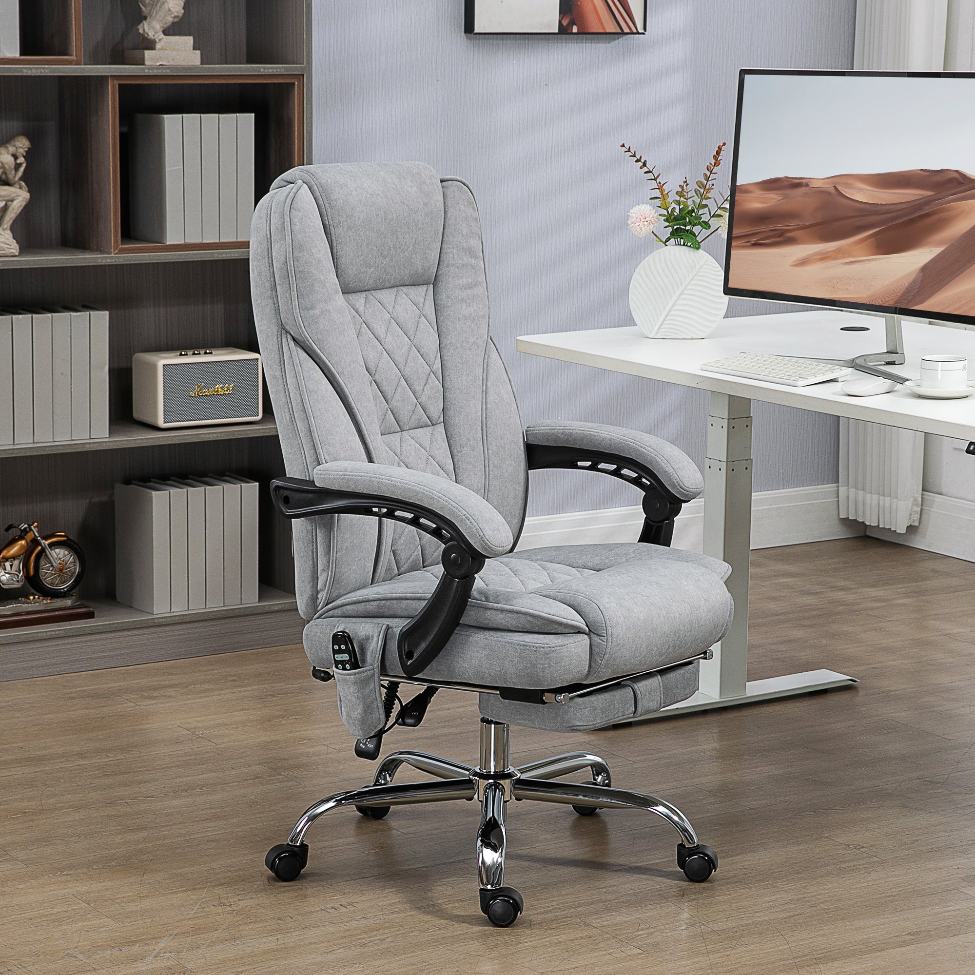 Massage Office Chair, Heated Reclining Computer Chair with Adjustable Height and Footrest, Gray