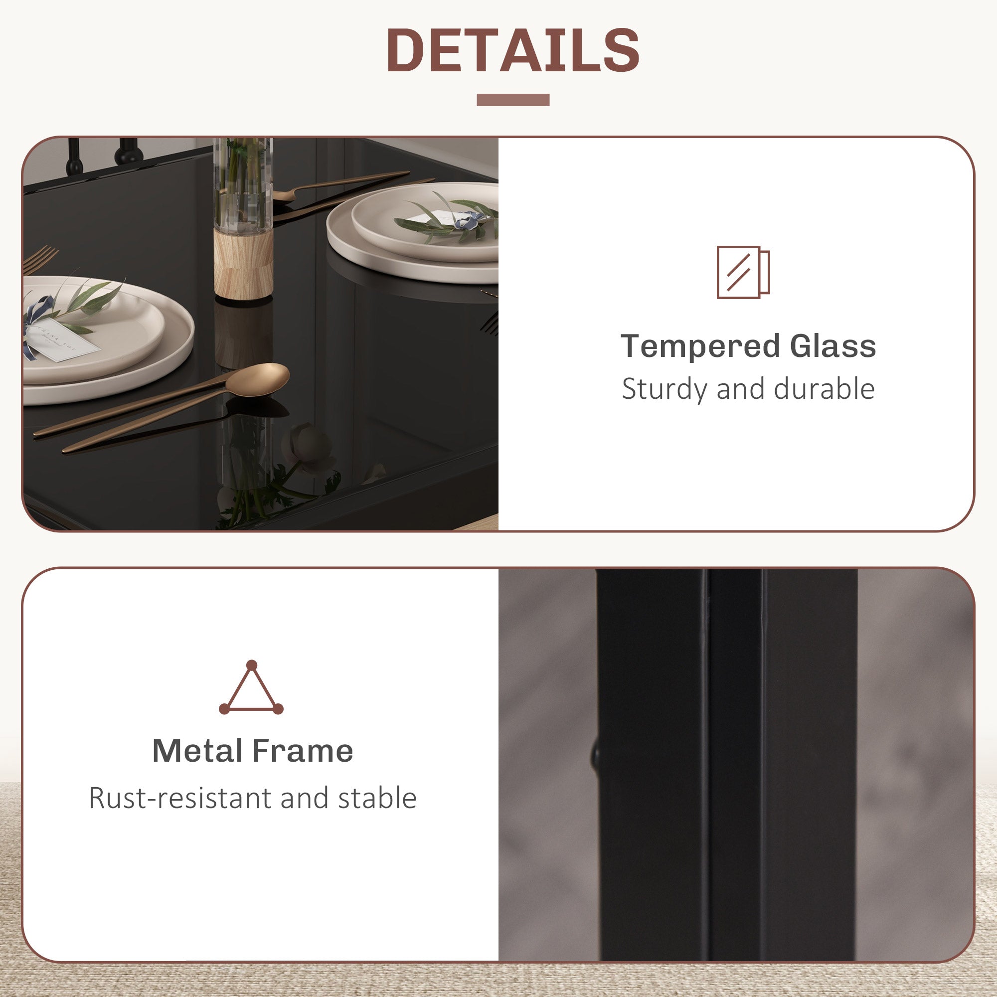 HOMCOM Dining Table Set for 2, 3-Piece Rectangular Glass Kitchen Table and Chairs with Metal Frame and Faux Leather Upholstery for Dining Room, Living Room, Black