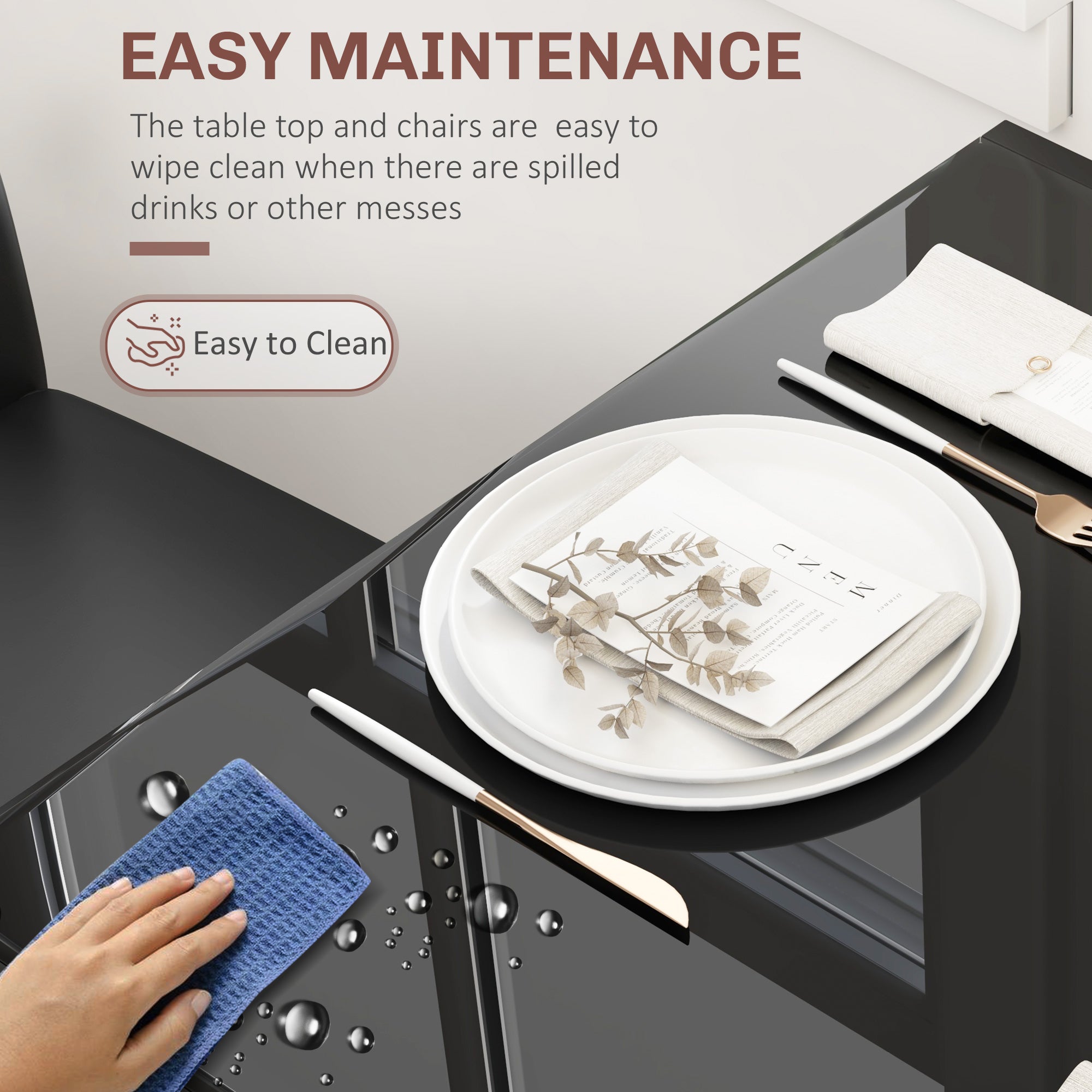 HOMCOM Dining Table Set for 2, 3-Piece Rectangular Glass Kitchen Table and Chairs with Metal Frame and Faux Leather Upholstery for Dining Room, Living Room, Black