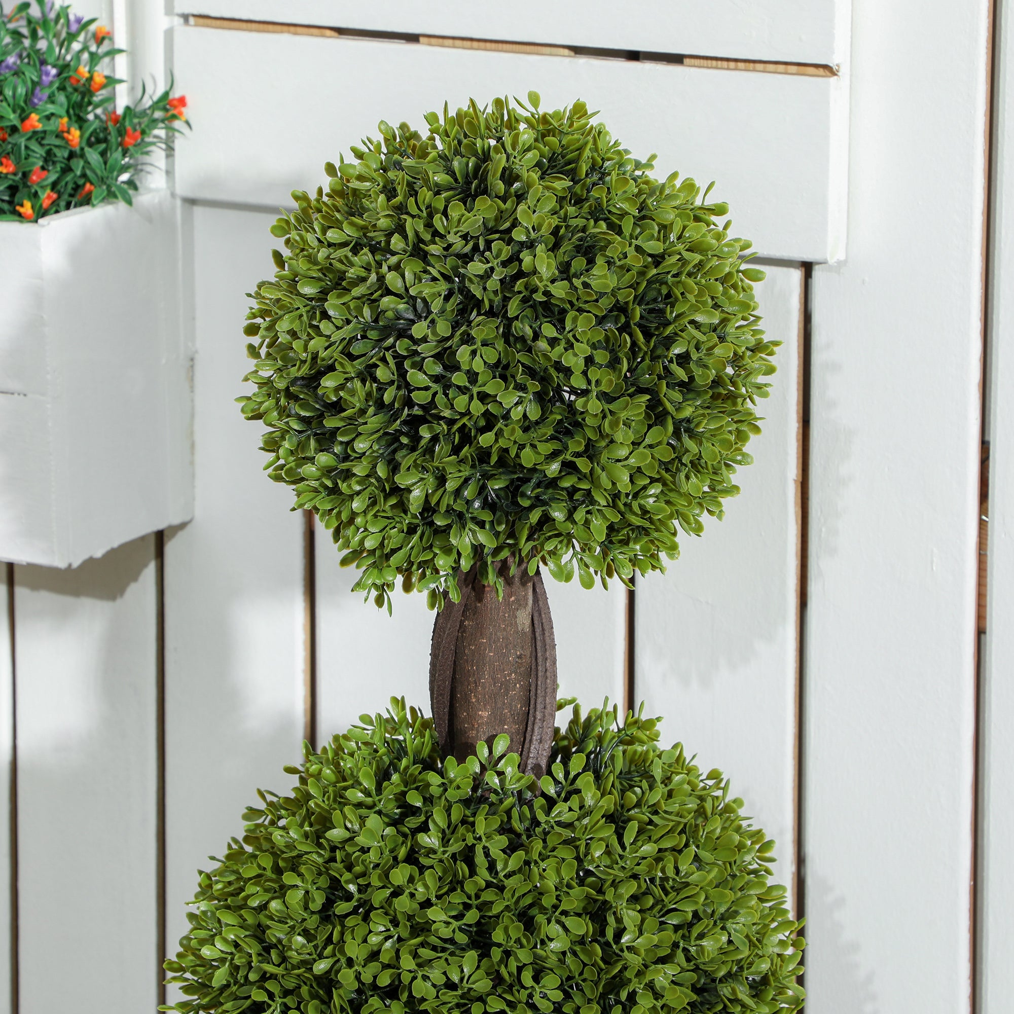 Artificial Boxwood Topiary Tree Set of 2, 45.3" Faux Boxwood Ball Tree in Pot, Fake Plant for Indoor Outdoor Decor, Green