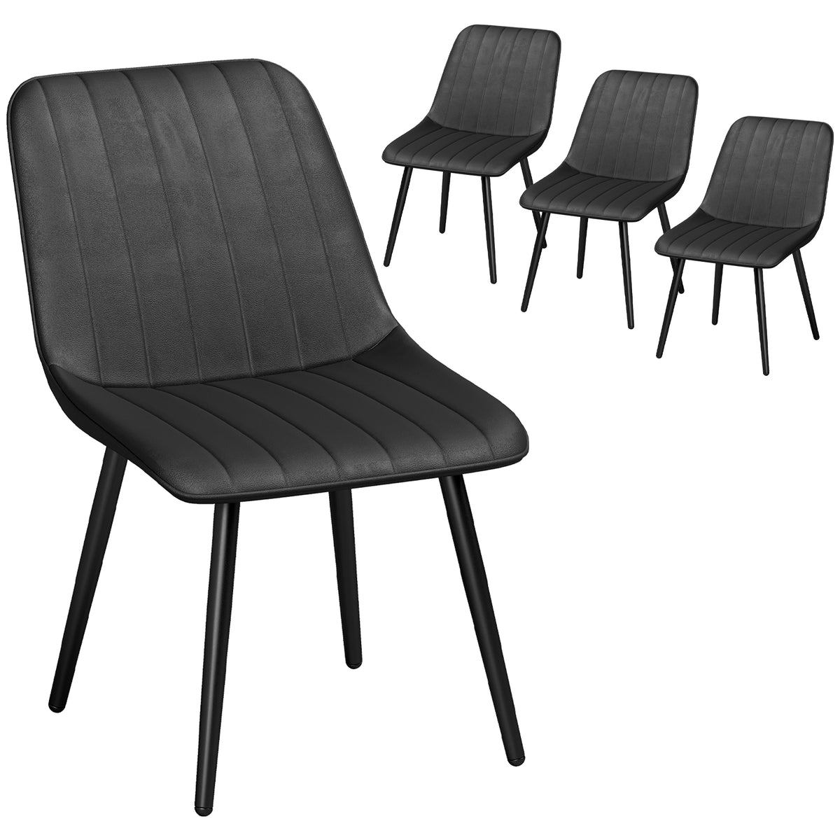 Dining Chairs Set of 4, Modern Faux Leather Upholstered Kitchen Chairs with Metal Legs for Dining Room, Kitchen, Living Room, Black