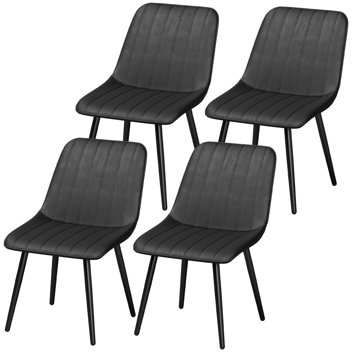 Dining Chairs Set of 4, Modern Faux Leather Upholstered Kitchen Chairs with Metal Legs for Dining Room, Kitchen, Living Room, Black