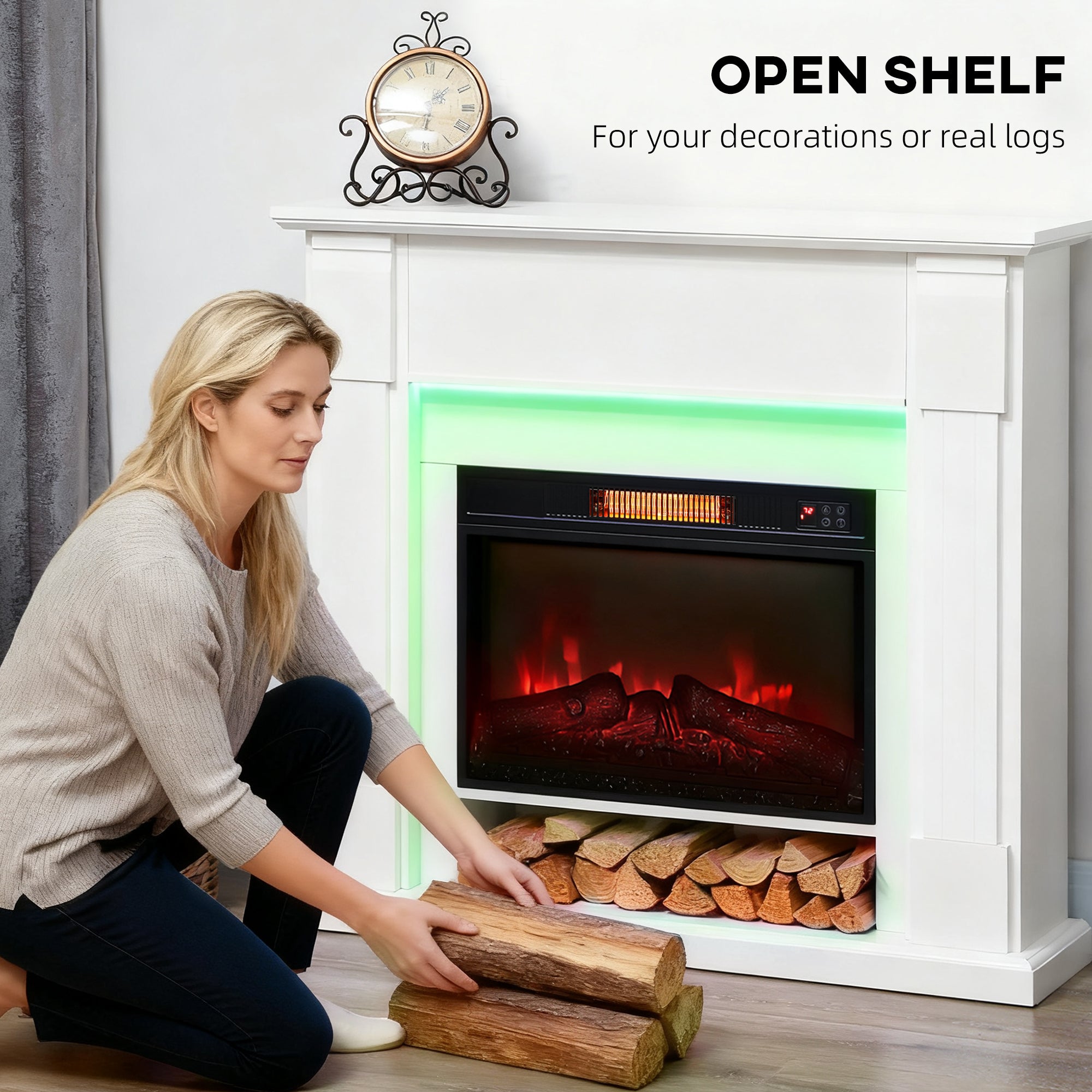 41 Inch Electric Fireplace with Mantel, 1400W Inset Fireplace Heater w/ Remote Control & Adjustable 3D Flame Effect, Indoor Fireplace Mantel for Living Room, Bedroom, White