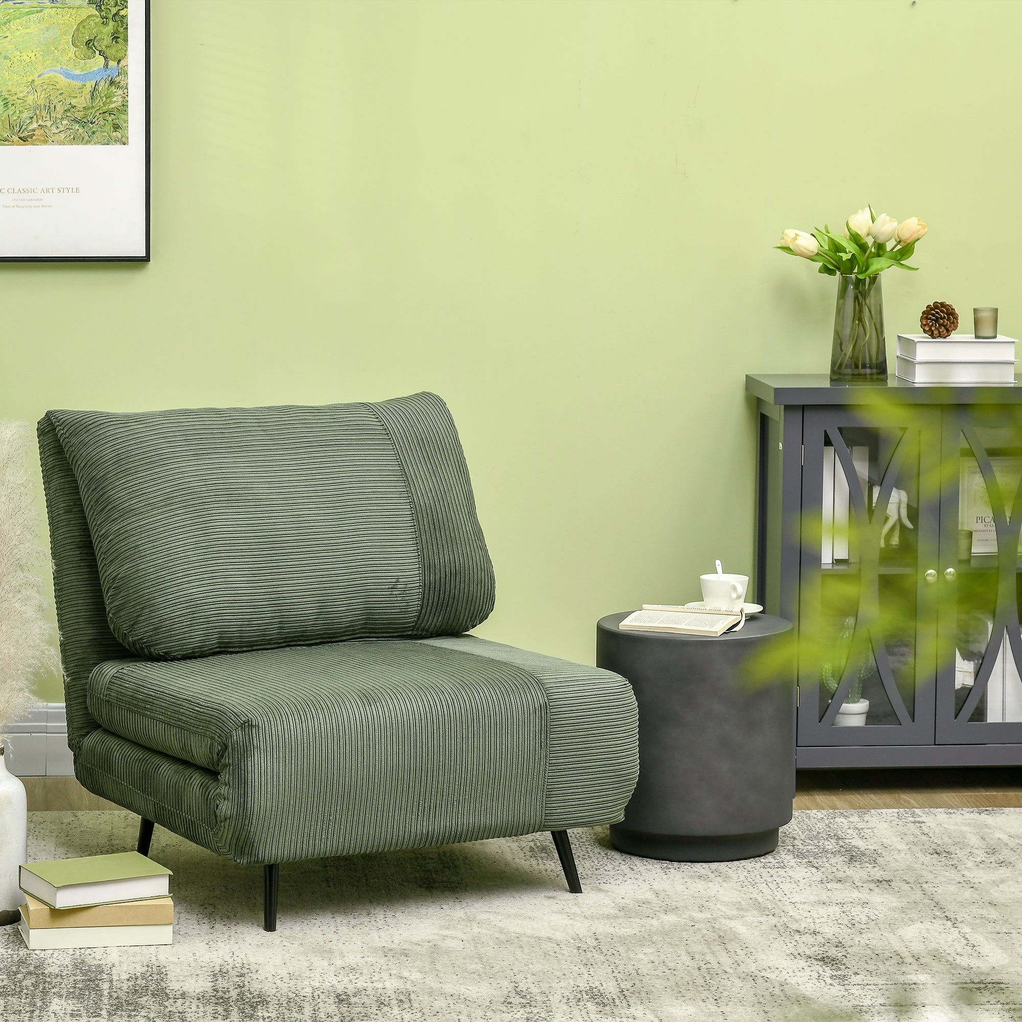 HOMCOM Concrete Finish Side Table, Lightweight Accent Table, 17" Patio Round Stump End Table with 4 Adjustable Feet for Indoor, Outdoor, Charcoal Grey