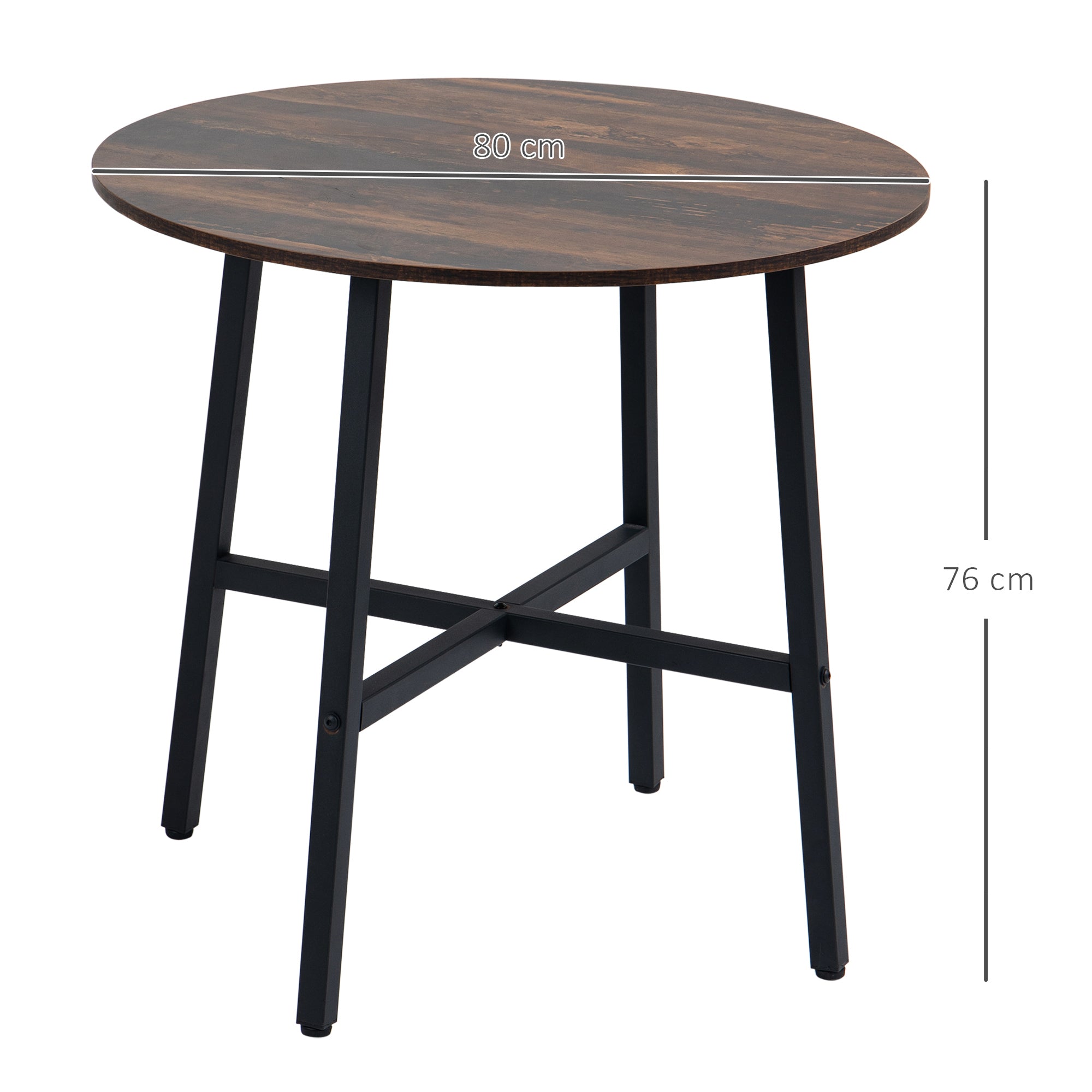 HOMCOM Industrial Style Round Dining Table for 4 People - Kitchen Table with Steel Legs for Dining Room, Living Room, 80cm Diameter, Rustic Brown