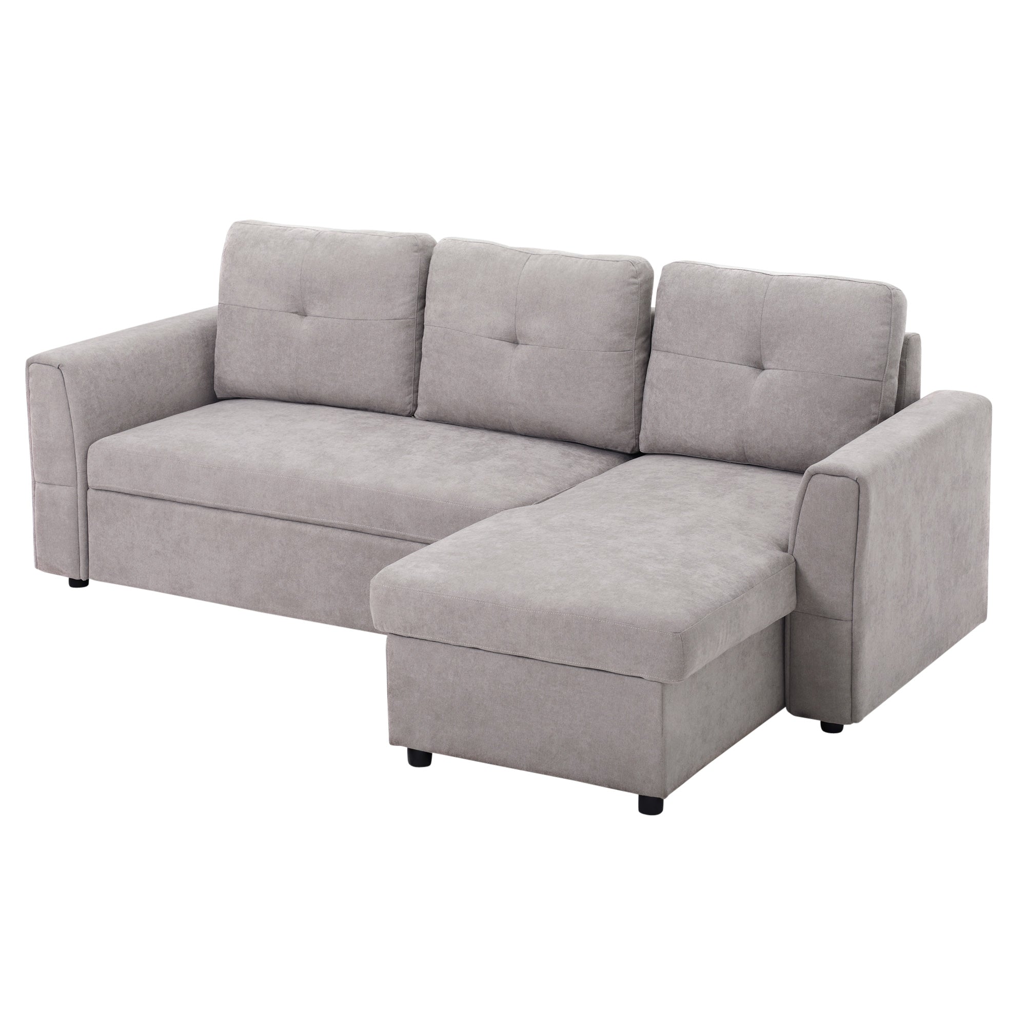 HOMCOM 3 Seater Sofa Bed, L-Shaped Corner Sofa, Pull Out Sofa with Storage, Convertible Click Clack Settee Sectional Sleeper Futon for Living Room, Office, Grey