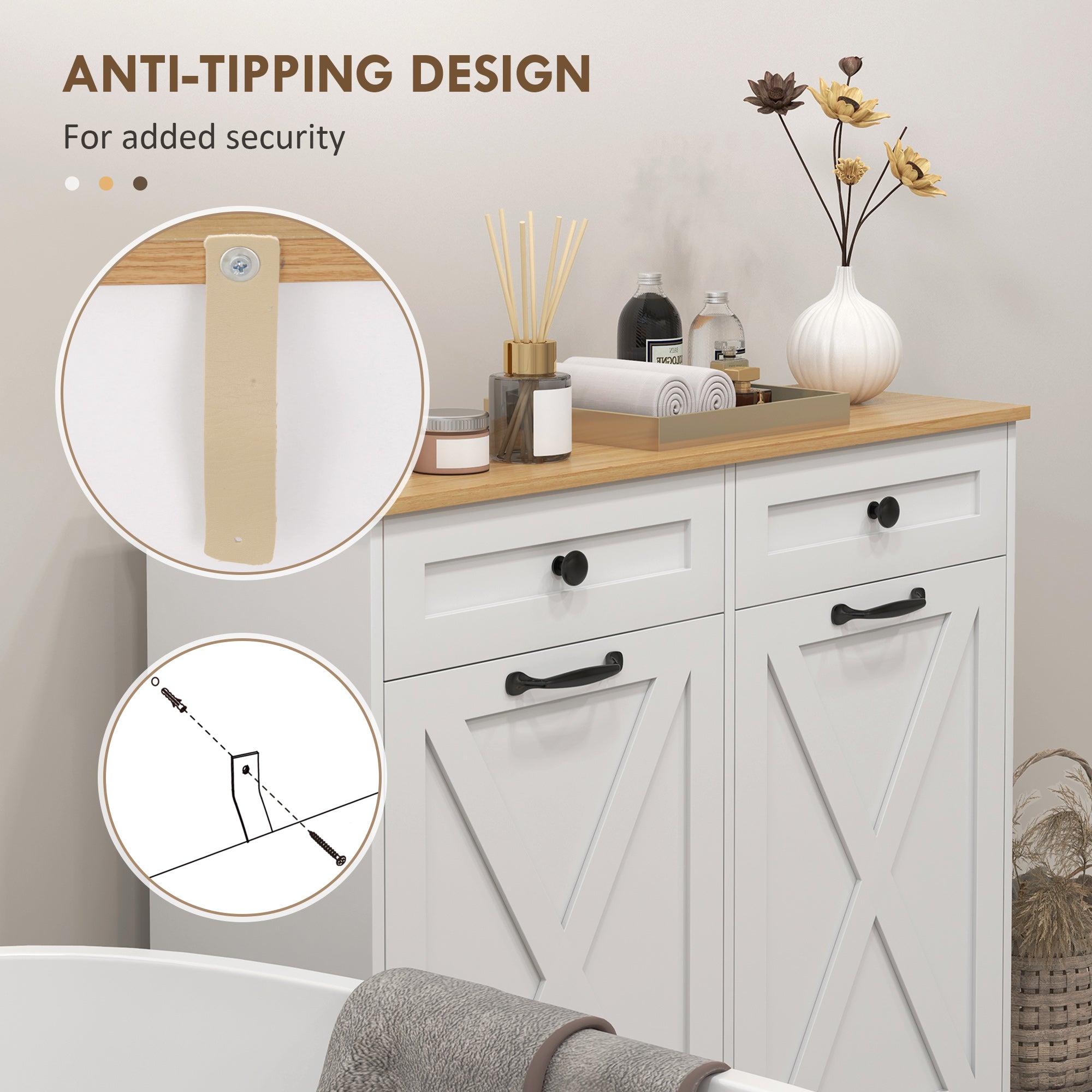 Tilt Out Laundry Hamper Cabinet with 2 Baskets and 2 Drawers, White