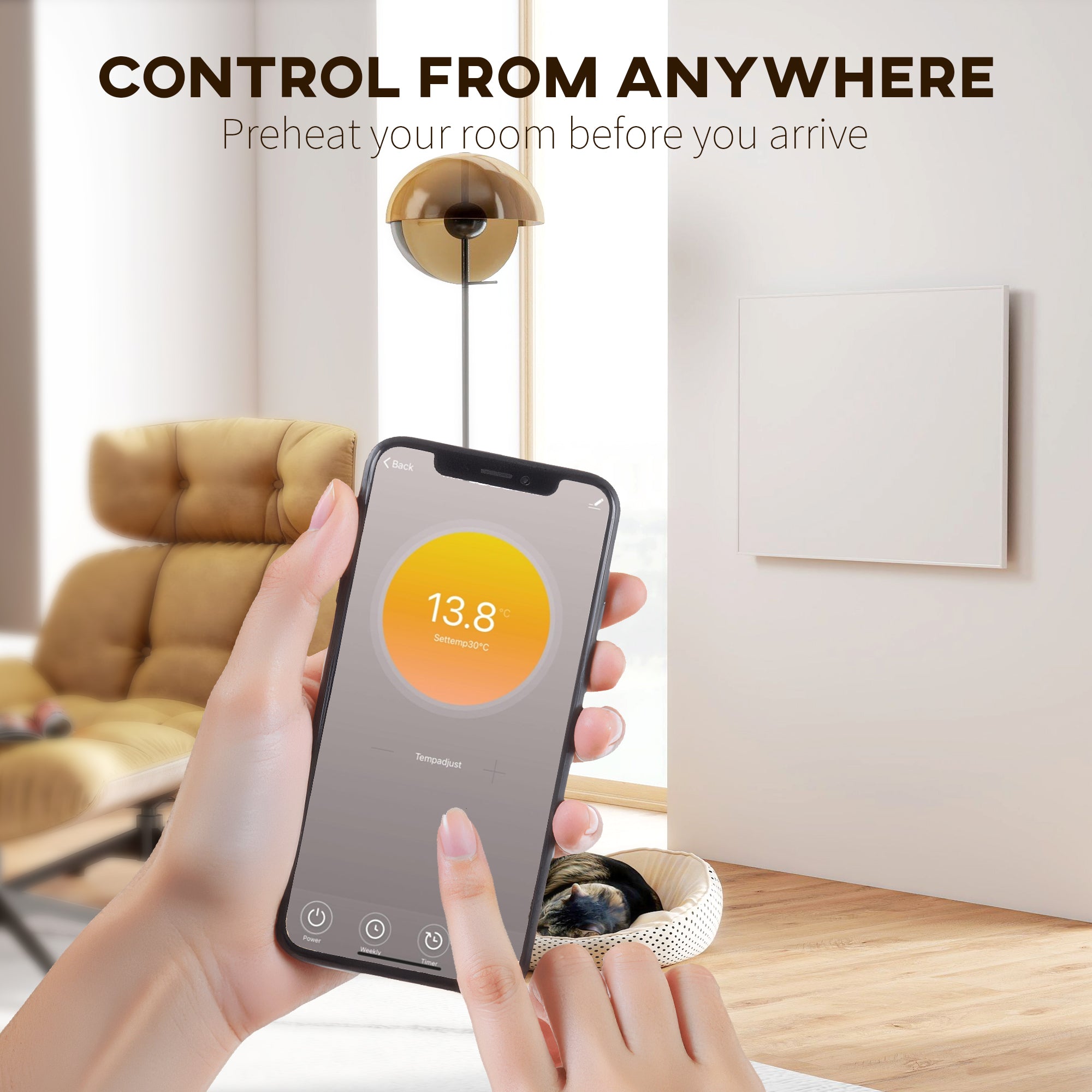 Wifi Enabled Smart Electric Heater, 170W Far Infrared Panel Heater, Low Energy, Voice Control, Adjustable Thermostat, Weekly and 12H Timer, Wall Mounted Radiator, Overheat Protection, White