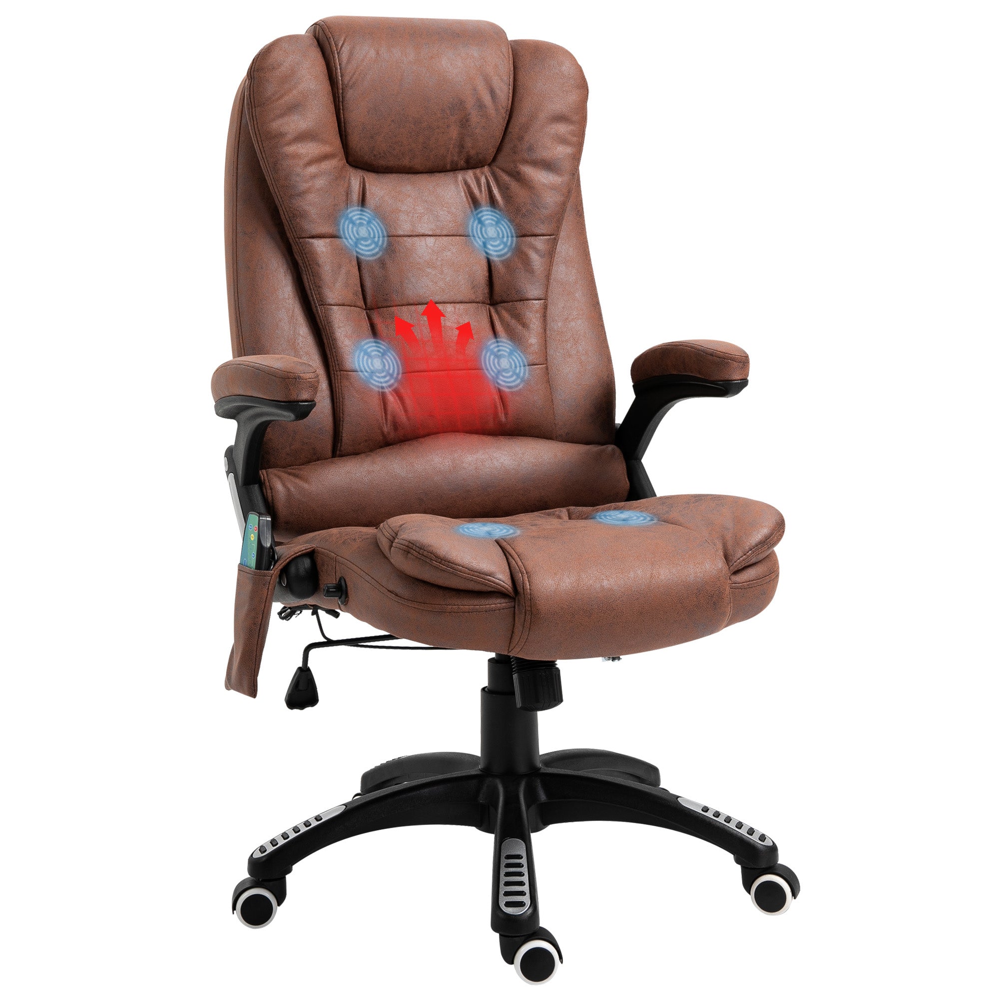 Vinsetto Office Chair, Ergonomic Desk Chair with 6-Point Massage and Back Heated, Microfiber Cloth Computer Gaming Chair with Arms, Lumbar Support, Brown