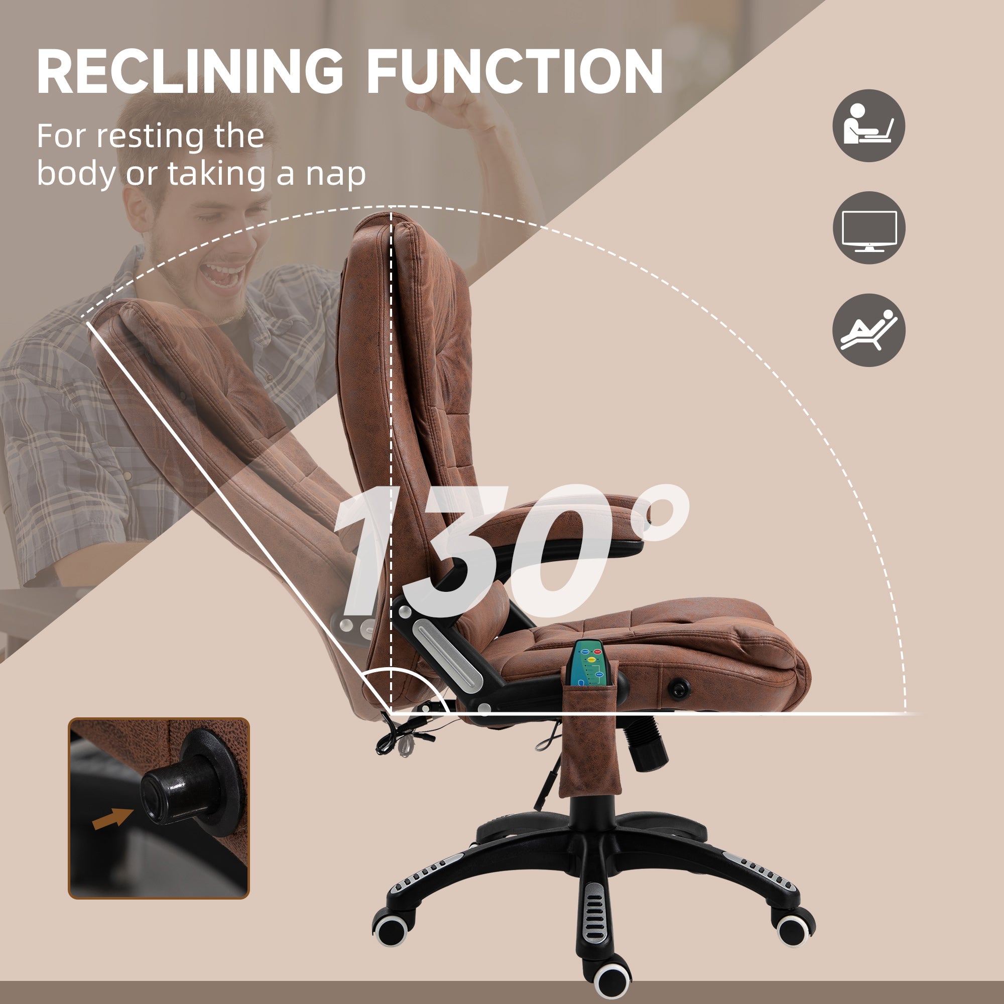 Vinsetto Office Chair, Ergonomic Desk Chair with 6-Point Massage and Back Heated, Microfiber Cloth Computer Gaming Chair with Arms, Lumbar Support, Brown