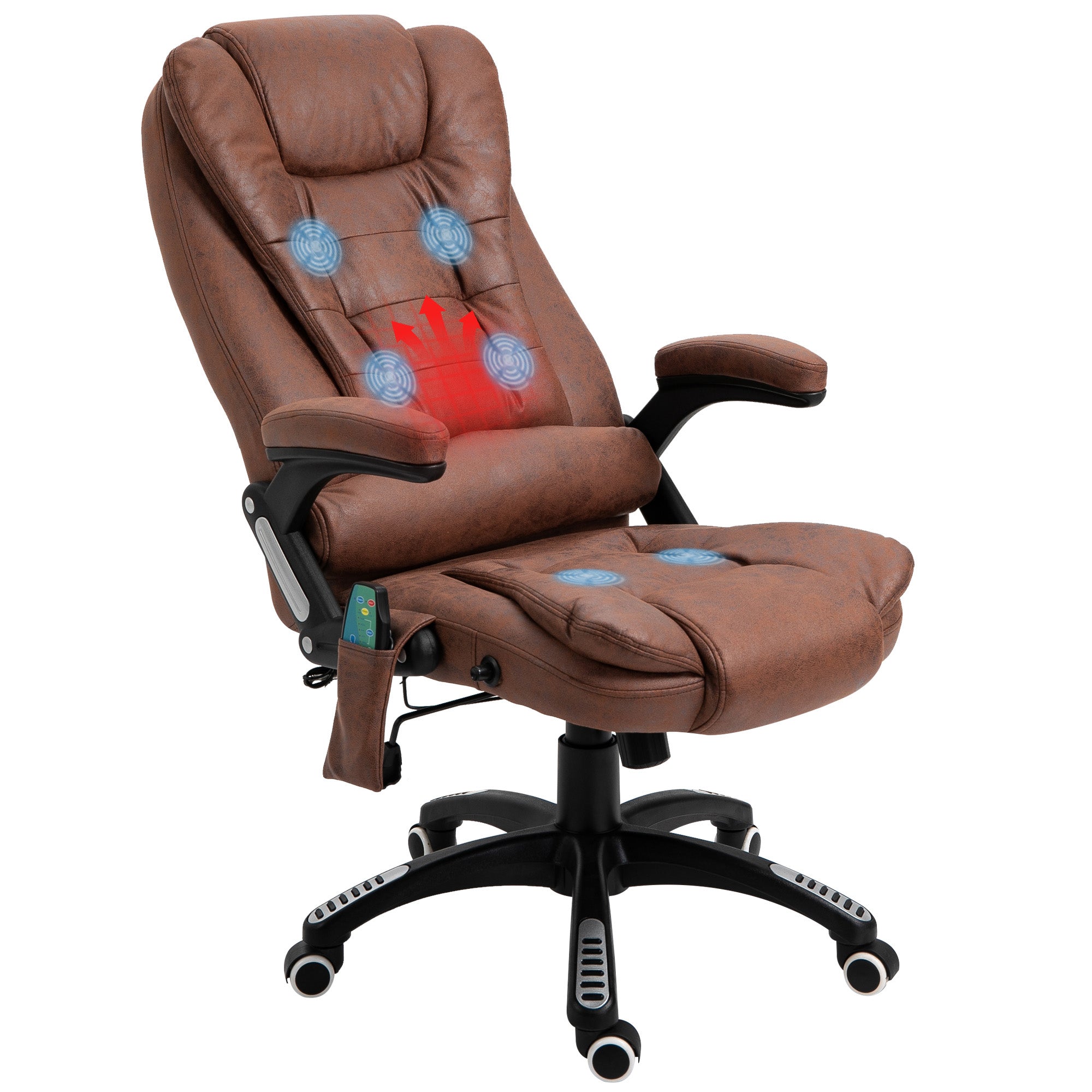 Vinsetto Office Chair, Ergonomic Desk Chair with 6-Point Massage and Back Heated, Microfiber Cloth Computer Gaming Chair with Arms, Lumbar Support, Brown