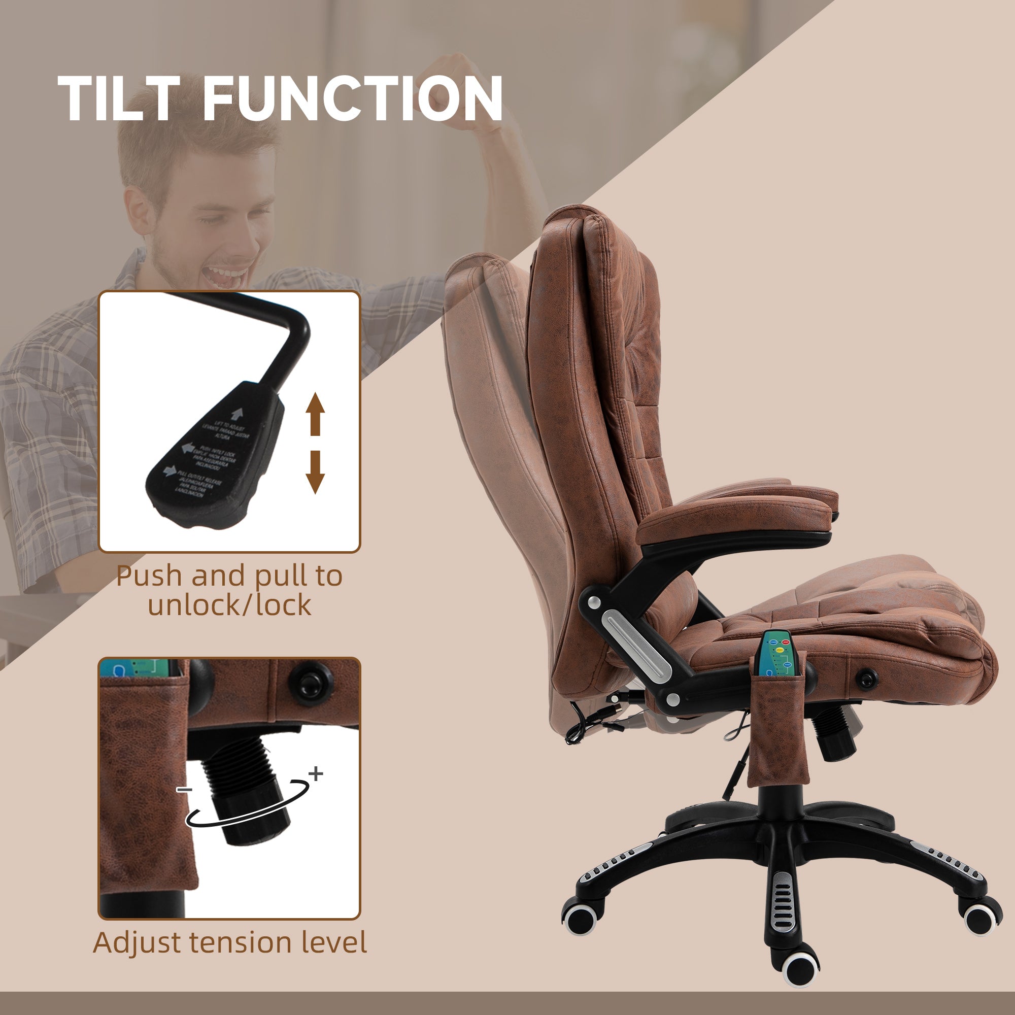 Vinsetto Office Chair, Ergonomic Desk Chair with 6-Point Massage and Back Heated, Microfiber Cloth Computer Gaming Chair with Arms, Lumbar Support, Brown