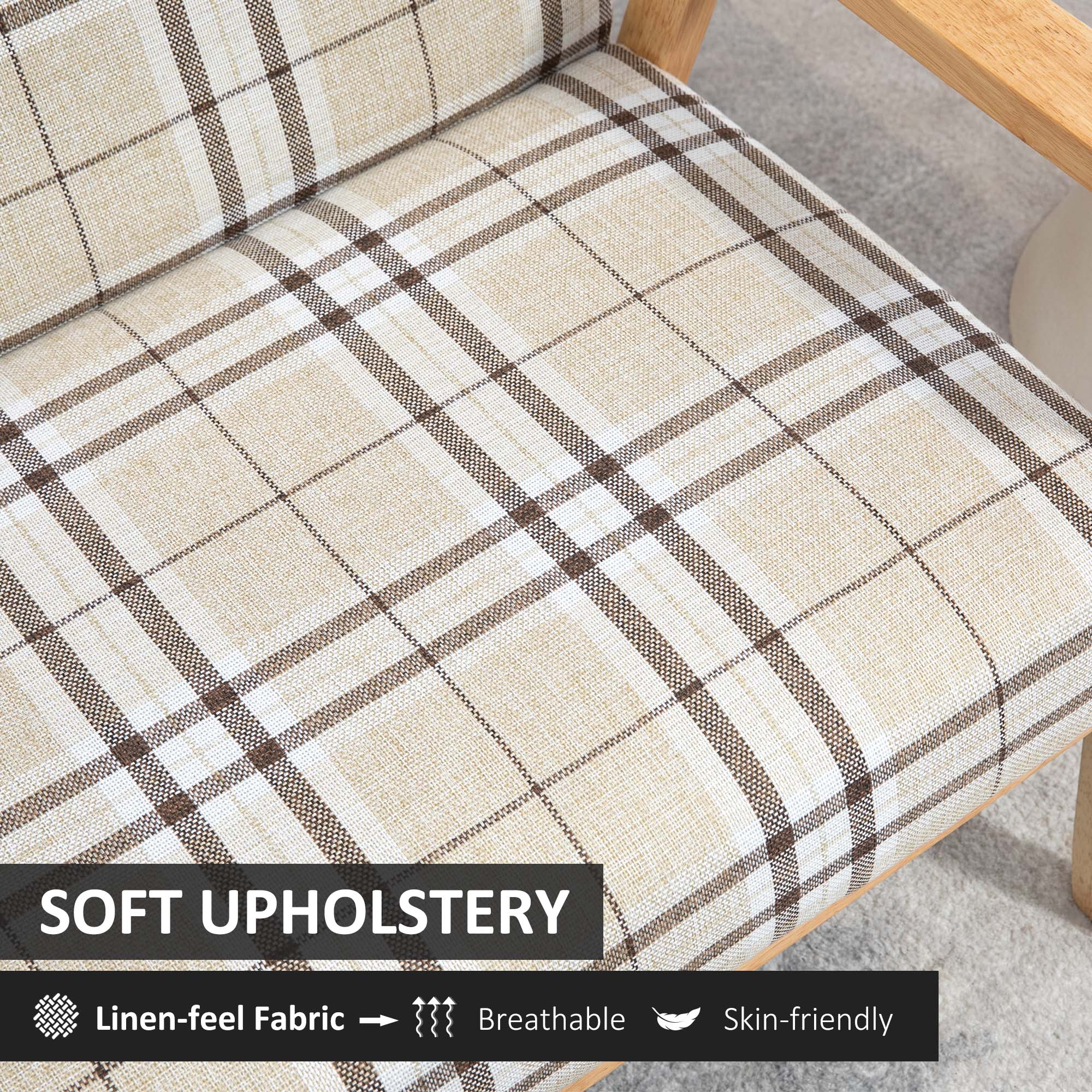 HOMCOM Modern Two Seater Sofa for Living Room, Linen Fabric Small Couch with Rubber Wood Frame, Armrests, Lattice Pattern, Upholstered Loveseat, Beige