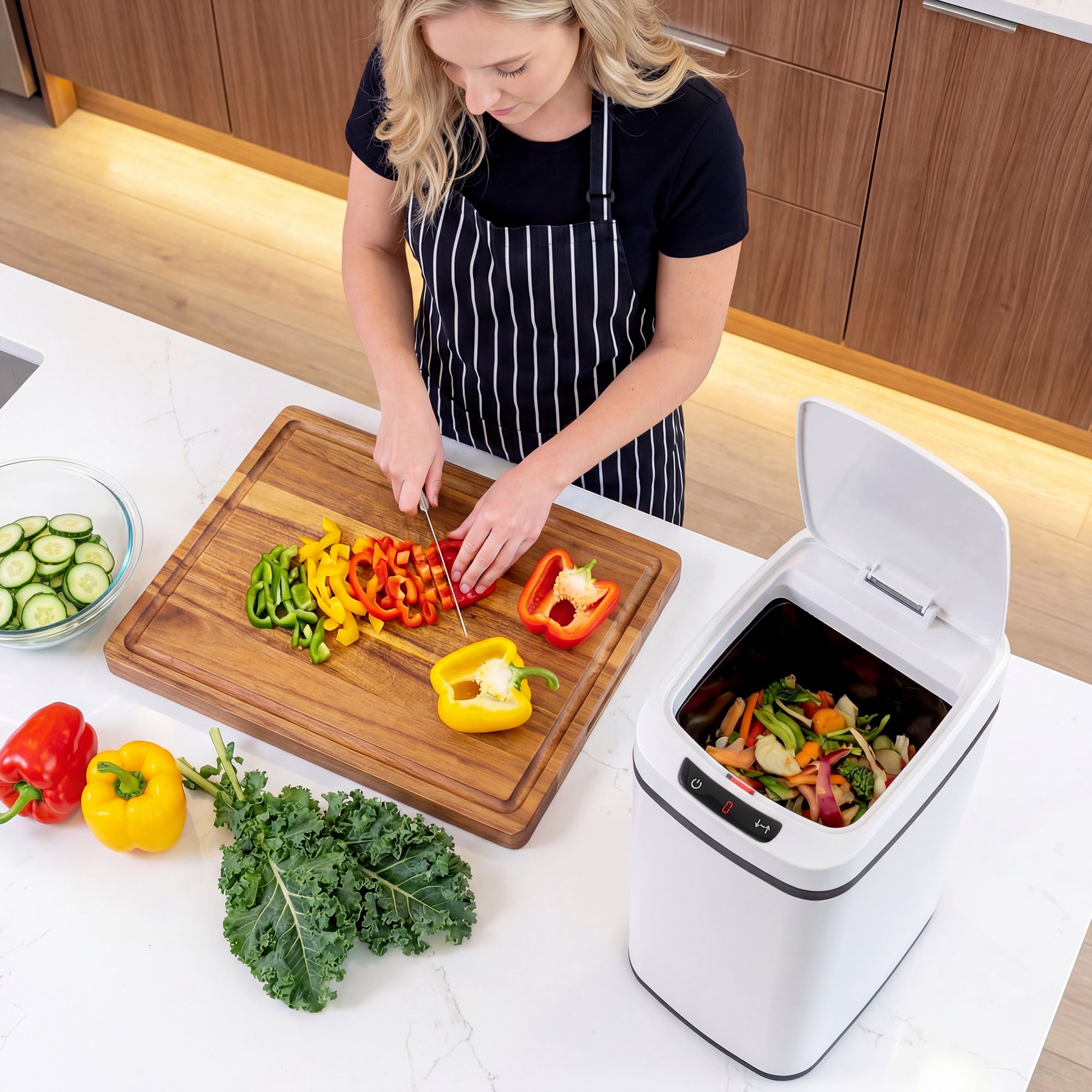 12L Sensor Bin, Automatic Touchless Motion Sensor Kitchen Bin, Compact Trash Can with Fingerprint Resistant Stainless Steel for Hygienic Gyms, Home Office Use, White