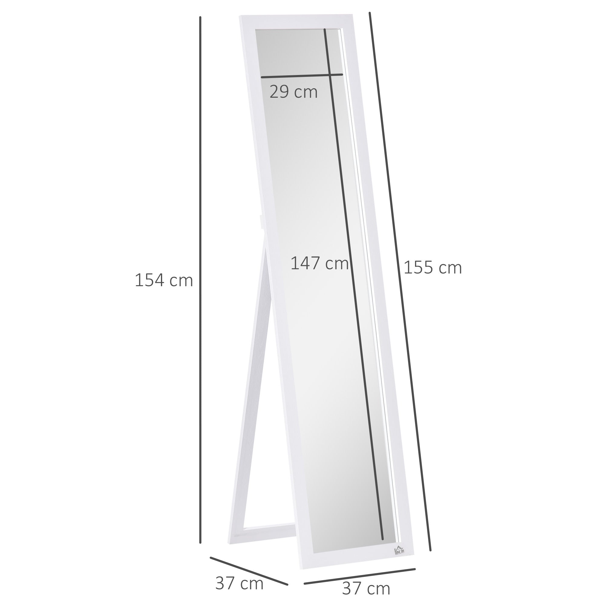 HOMCOM Full Length Mirror, Floor Standing or Wall-Mounted Long Mirror, Rectangular Full Body Mirror for Bedroom, Living Room, White