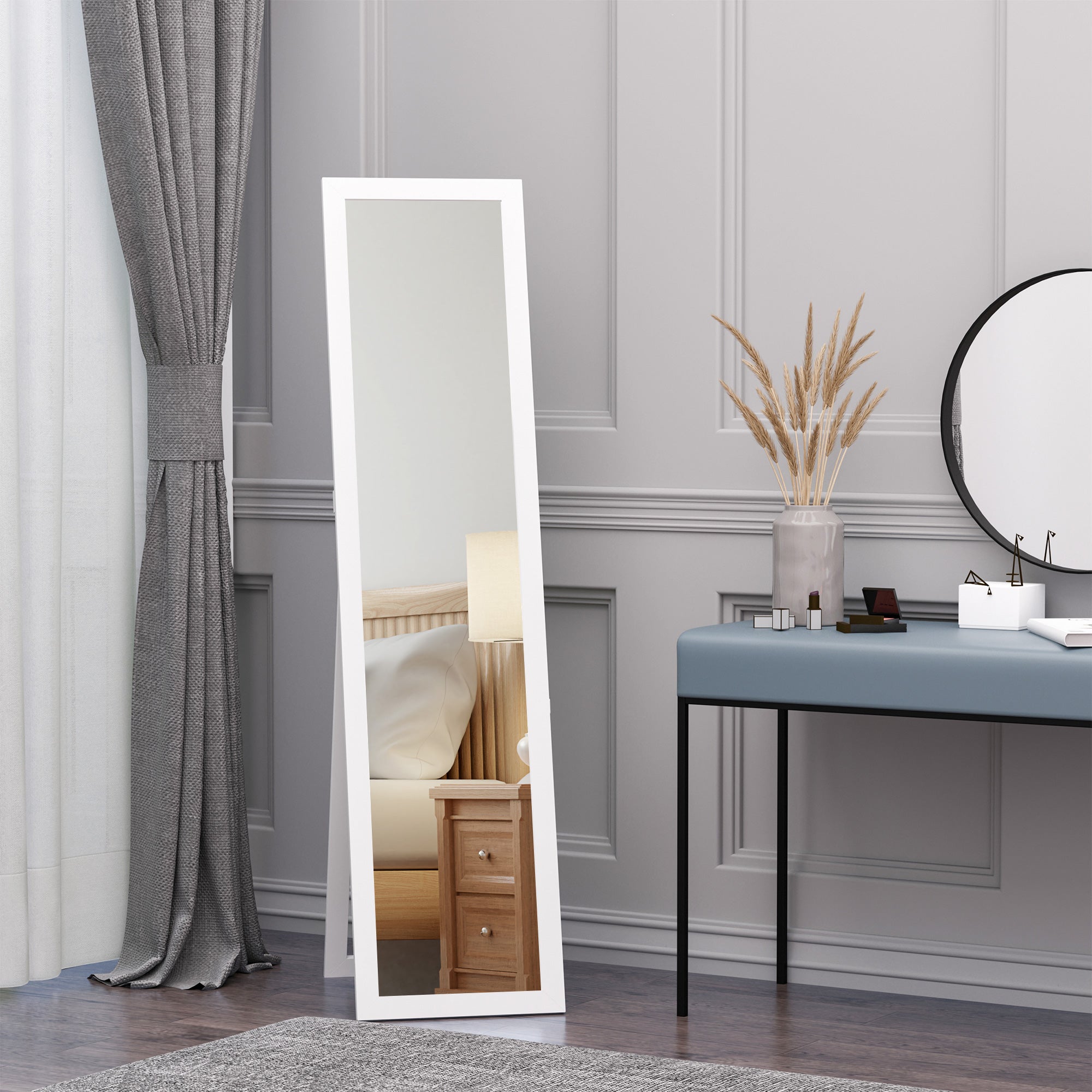 HOMCOM Full Length Mirror, Floor Standing or Wall-Mounted Long Mirror, Rectangular Full Body Mirror for Bedroom, Living Room, White