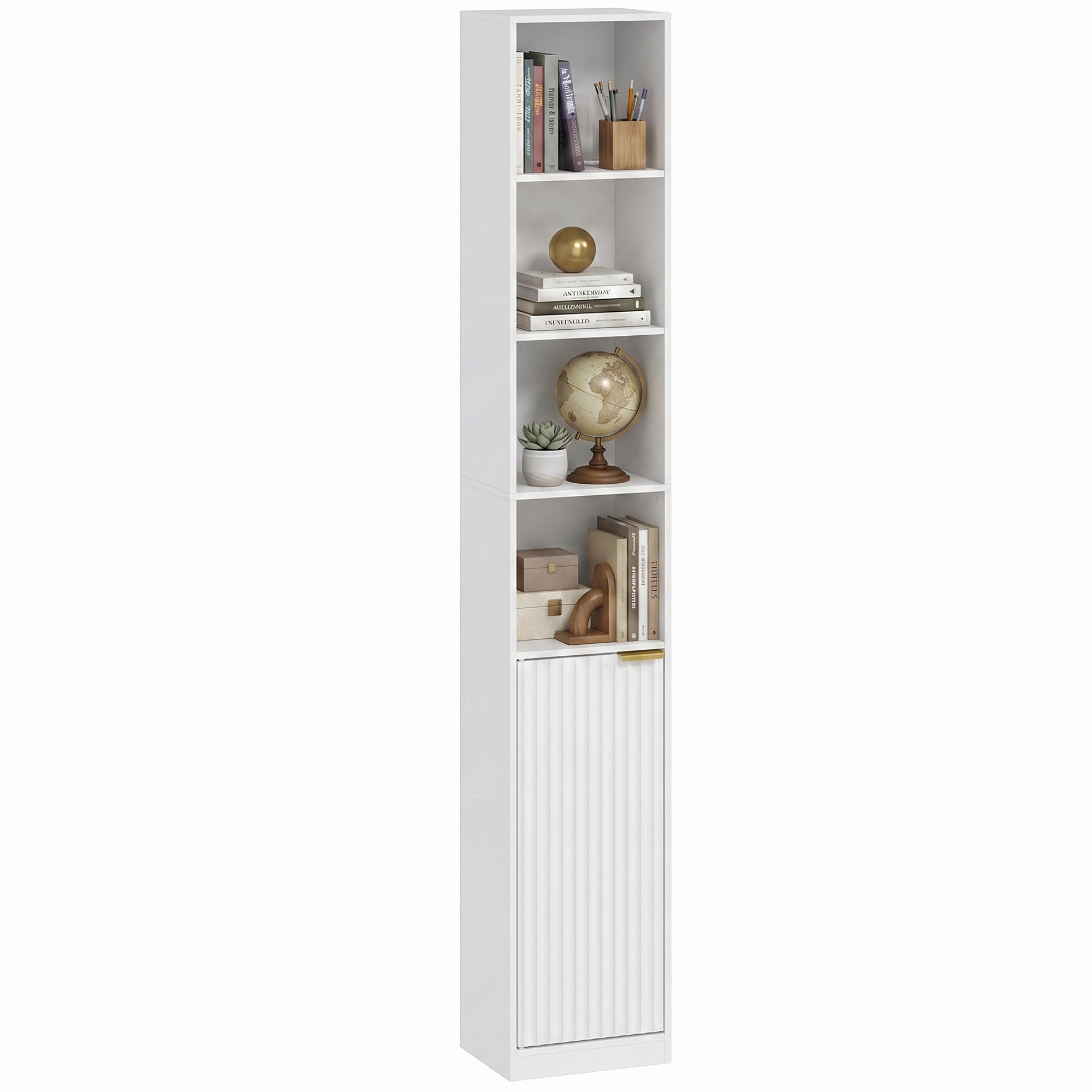 Bookcase, 6-Tier Tall Bookshelf, Open Book Shelf with Storage Cabinet and Adjustable Shelf, Anti-Tip Hardware for Living Room, Bedroom, Home Office, White Wood Effect