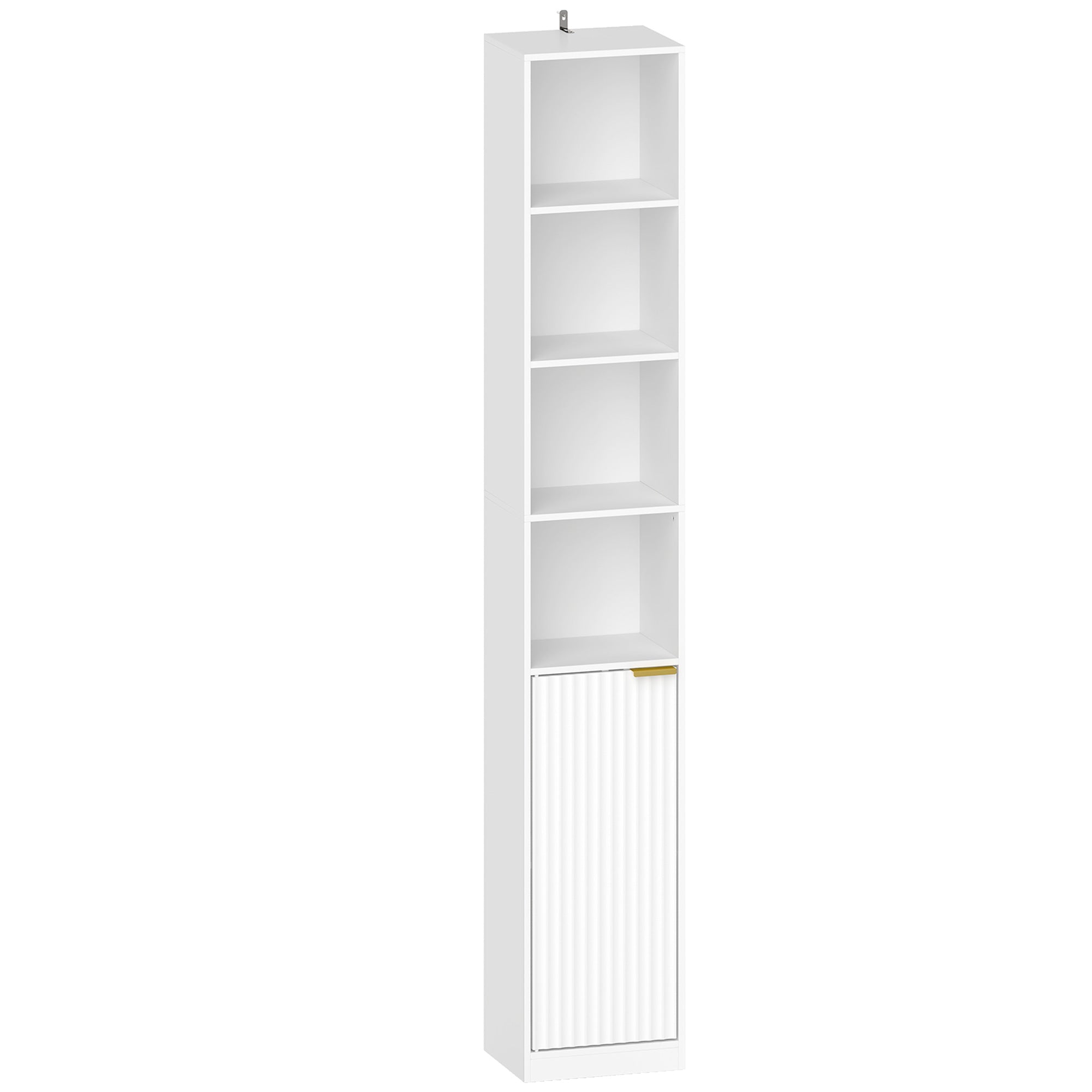 Bookcase, 6-Tier Tall Bookshelf, Open Book Shelf with Storage Cabinet and Adjustable Shelf, Anti-Tip Hardware for Living Room, Bedroom, Home Office, White Wood Effect