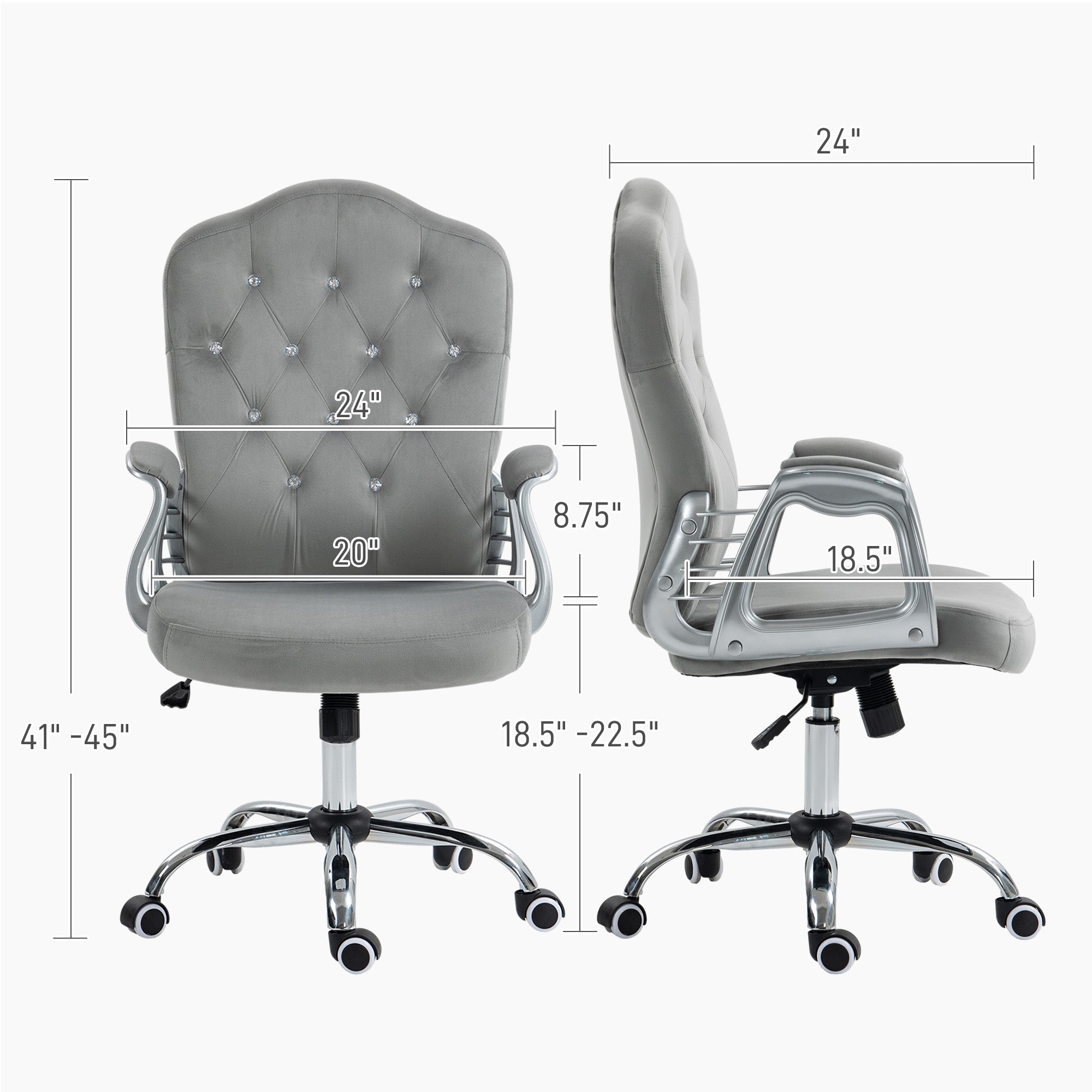 Velvet Office Chair, 360° Swivel Desk Chair with Adjustable Height & Tilt, Light Gray