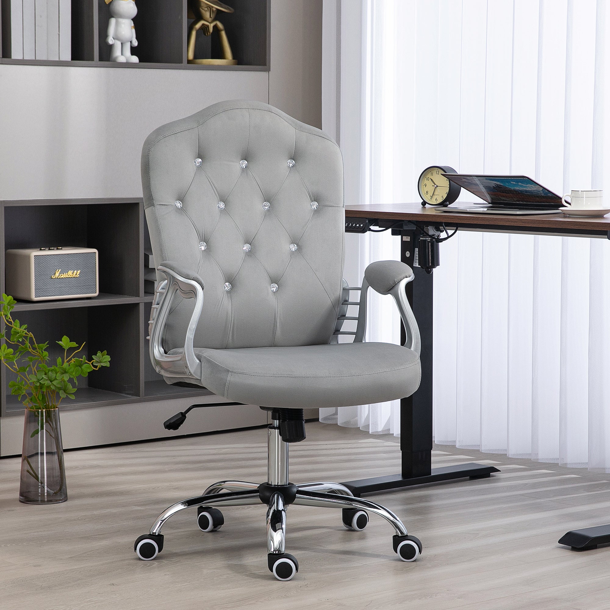 Velvet Office Chair, 360° Swivel Desk Chair with Adjustable Height & Tilt, Light Gray