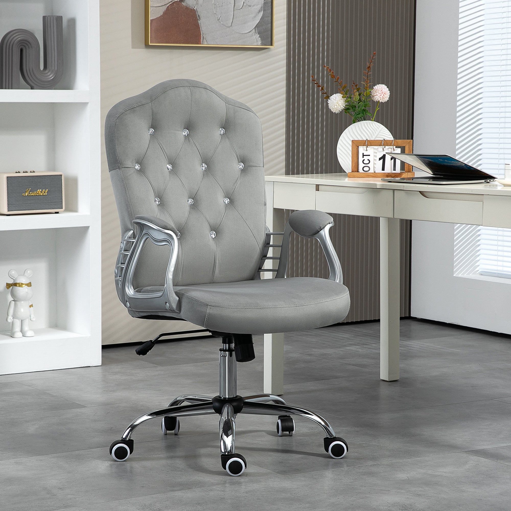 Velvet Office Chair, 360° Swivel Desk Chair with Adjustable Height & Tilt, Light Gray